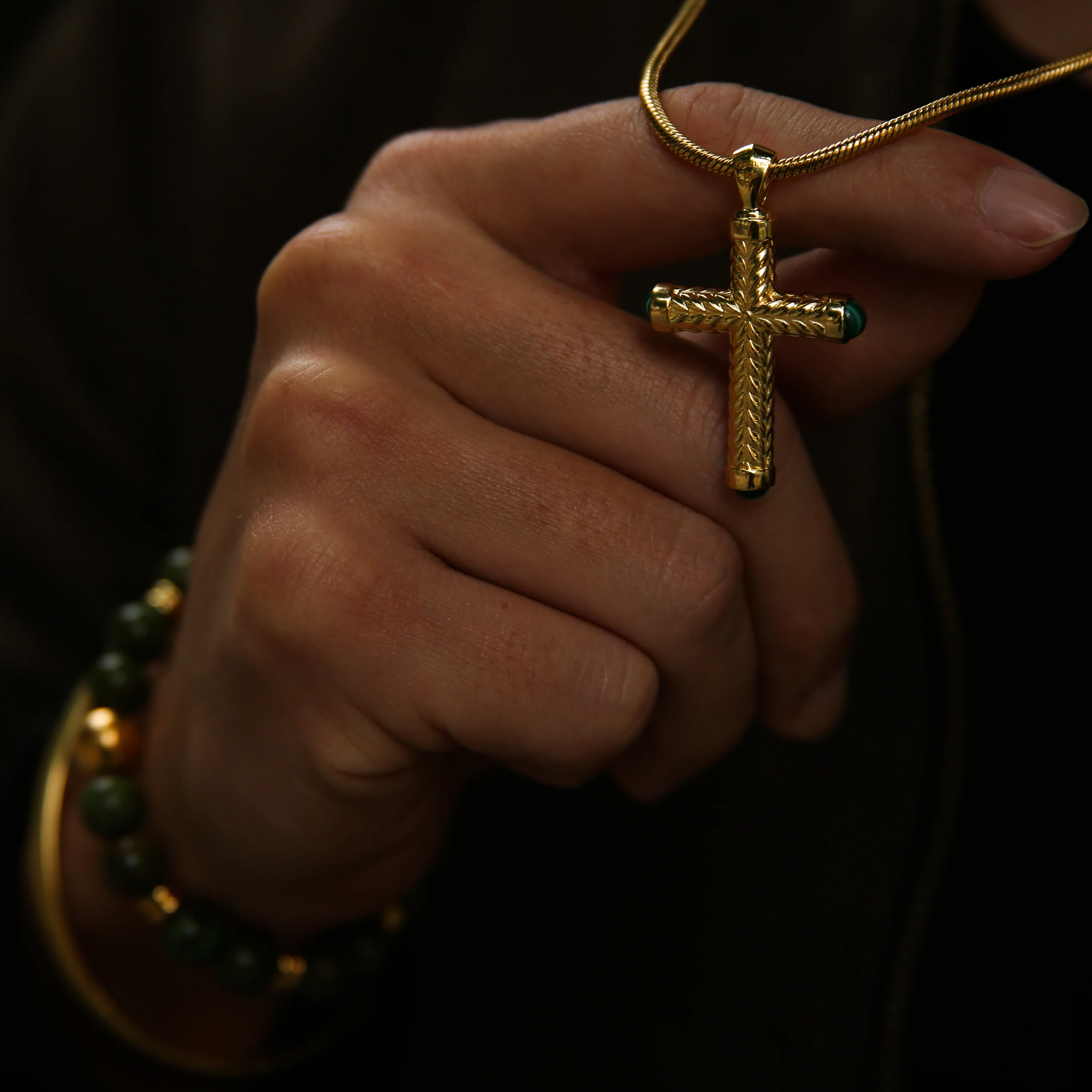 Gold Cross Pendant With Malachite - Image 4