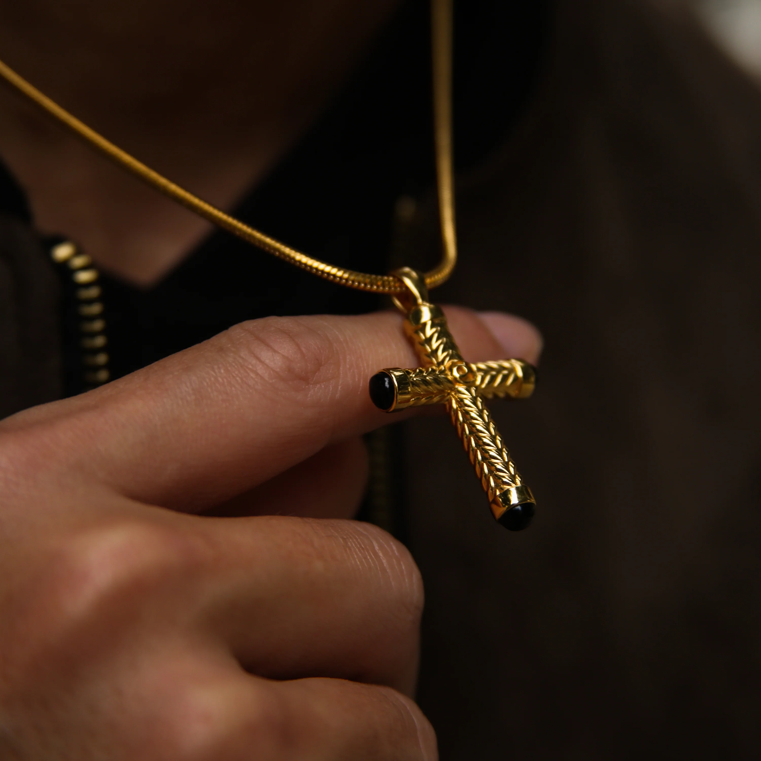 Gold Cross Pendant With Onyx - Image 3