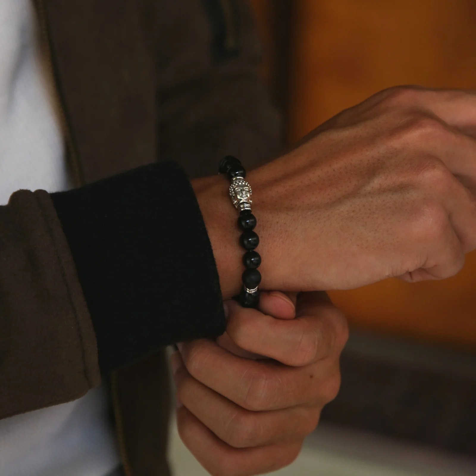 Silver Buddha Bracelet with Obsidian - Image 2