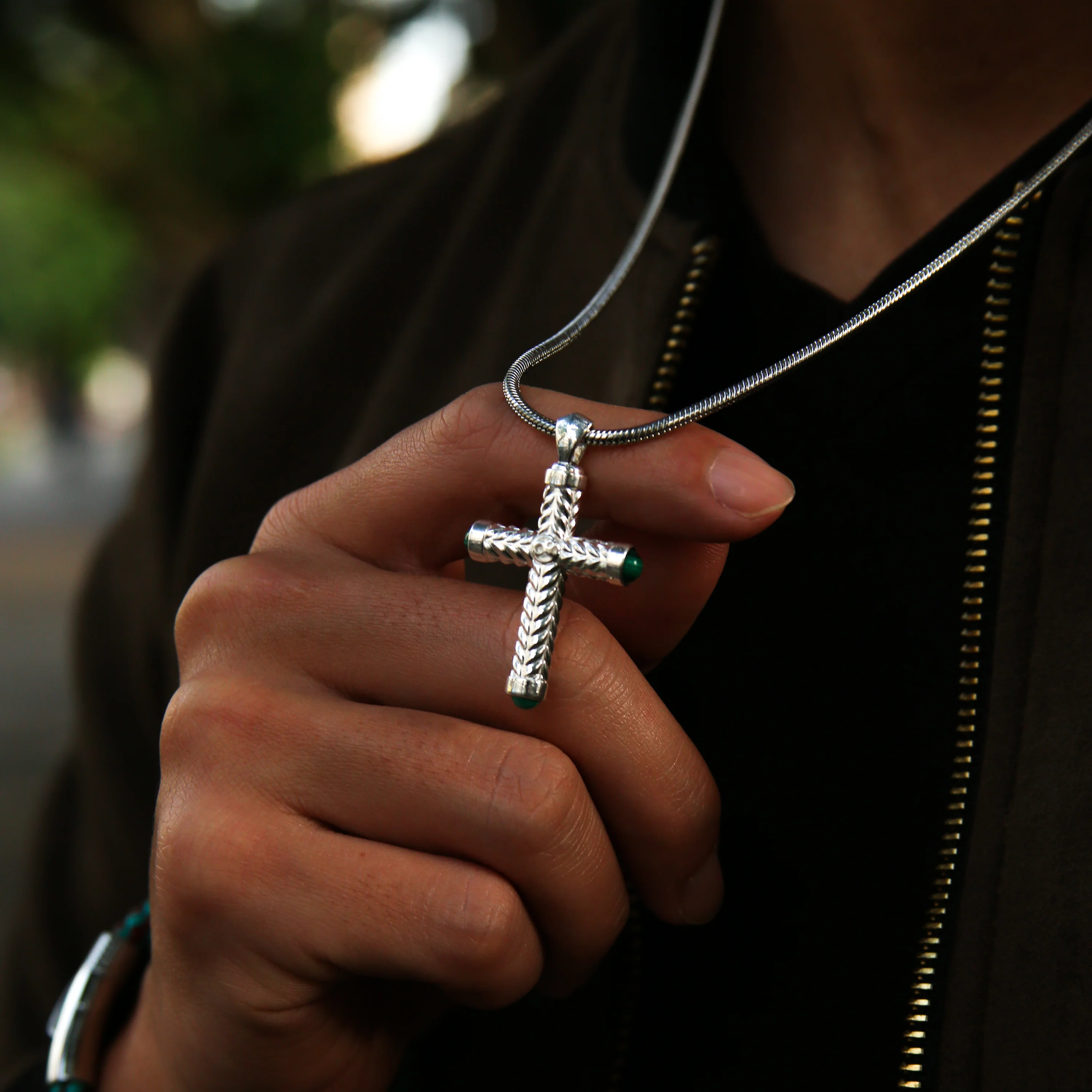 925 Silver Cross Pendant With Malachite - Image 3