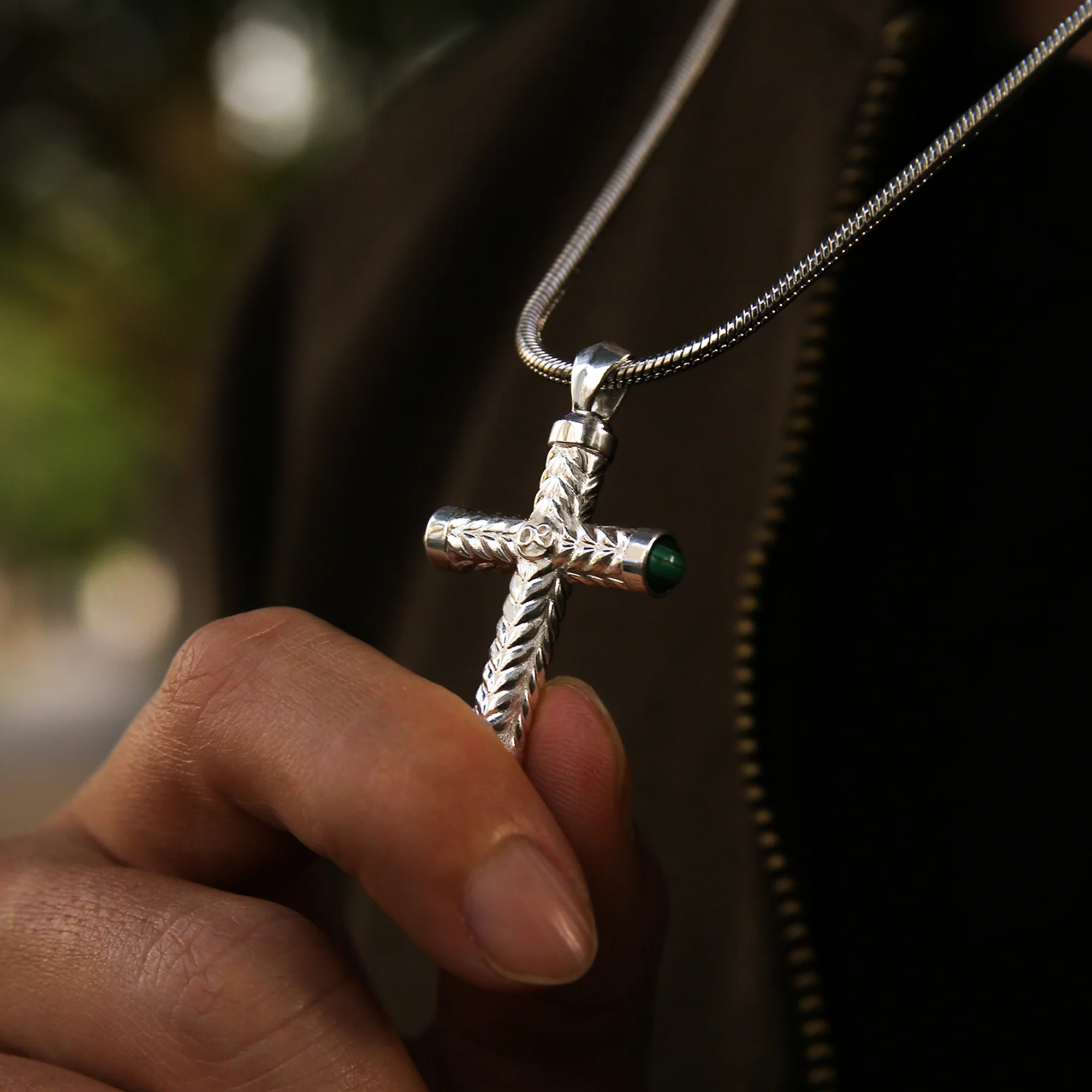 925 Silver Cross Pendant With Malachite - Image 4