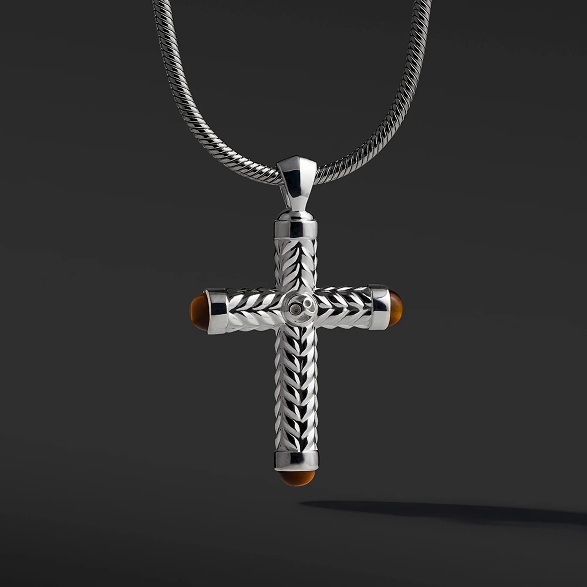 925 Silver Cross Pendant With Tiger Eye