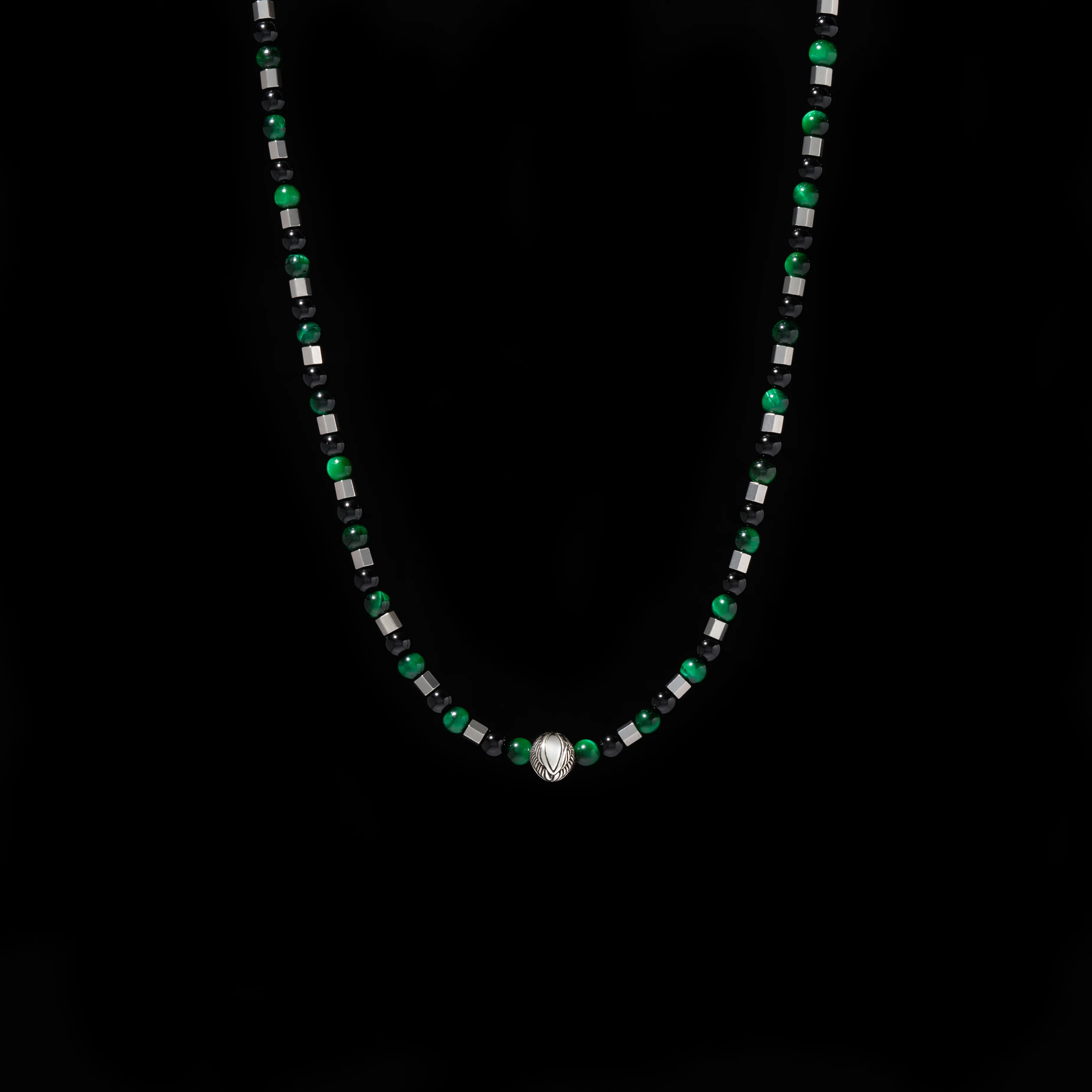 Beaded Angel Wing Necklace with Green Tiger Eye, Obsidian - Image 5