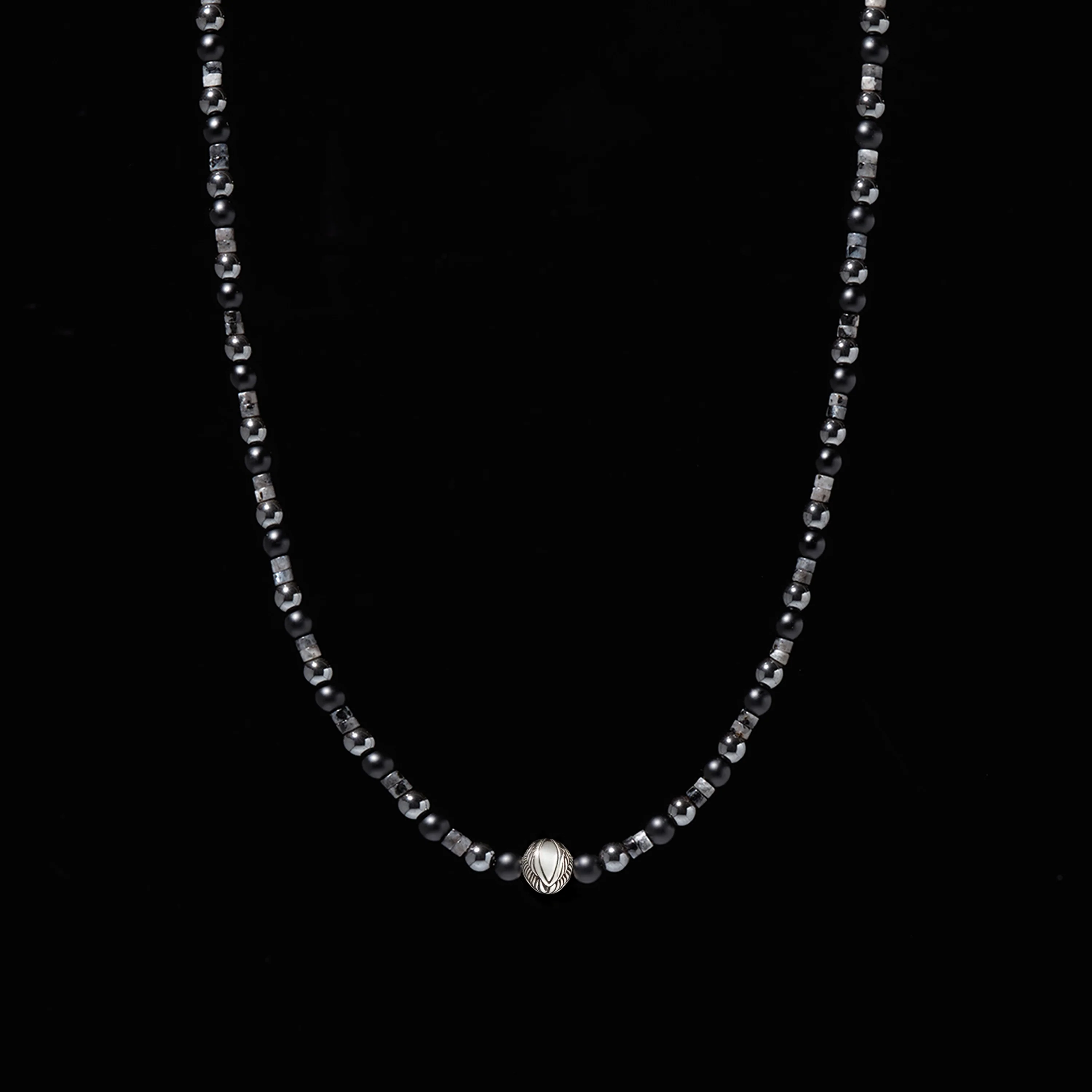 Beaded Angel Wing Necklace with Onyx, Hematite - Image 4