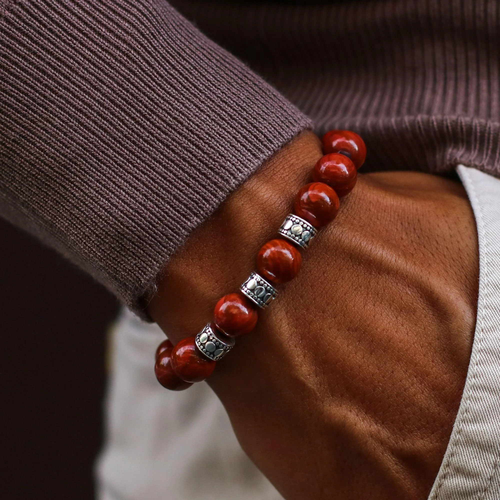 Silver Spacer Root Chakra Bracelet - Image 3