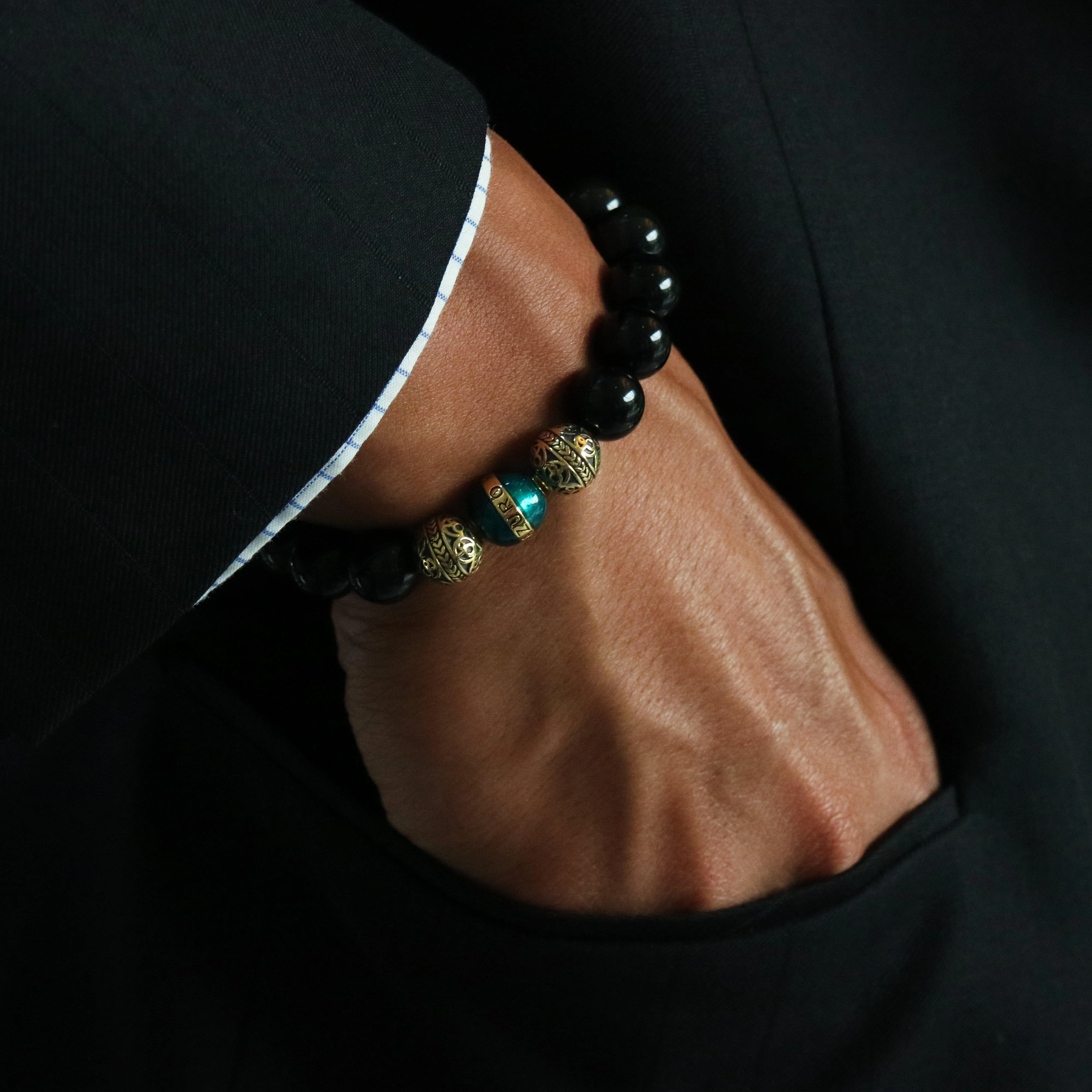 Gold Enamel Turquoise Obsidian Bracelet - Image 3