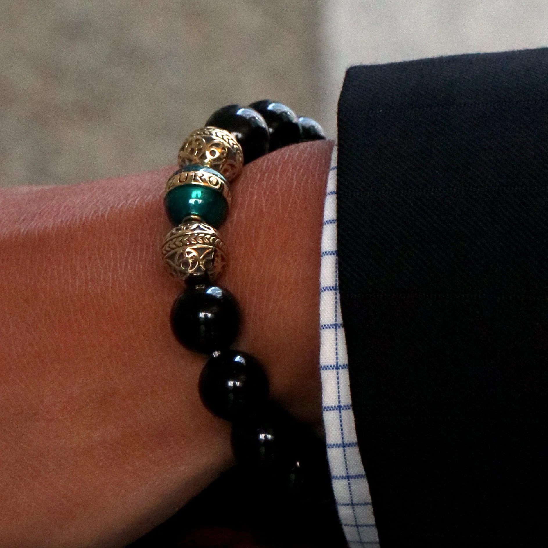 Gold Enamel Turquoise Obsidian Bracelet - Image 7