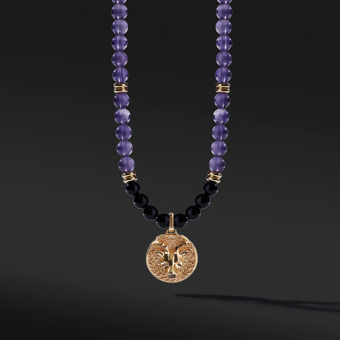 Gold Amethyst Beaded Pendant Necklace | Gold Pendants For Men - Image 4