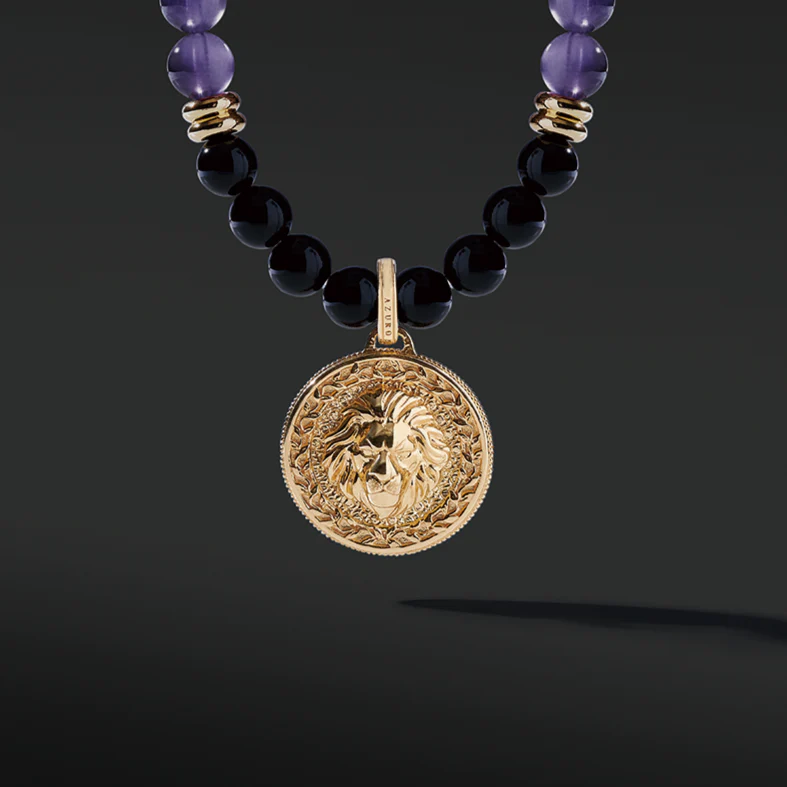 Gold Amethyst Beaded Pendant Necklace | Gold Pendants For Men - Image 5