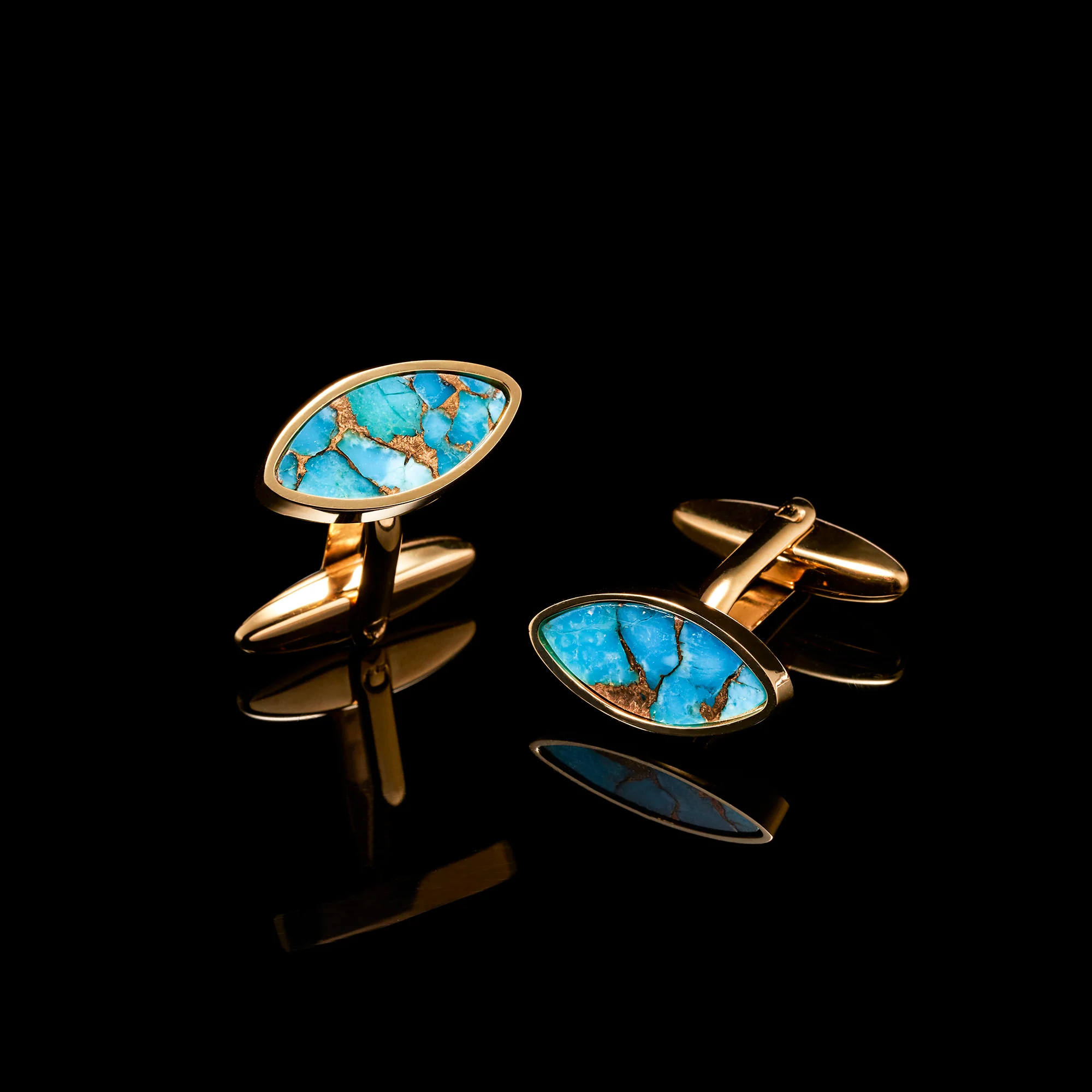 Gold Blue Copper Turquoise Cufflinks | Eye Cufflinks