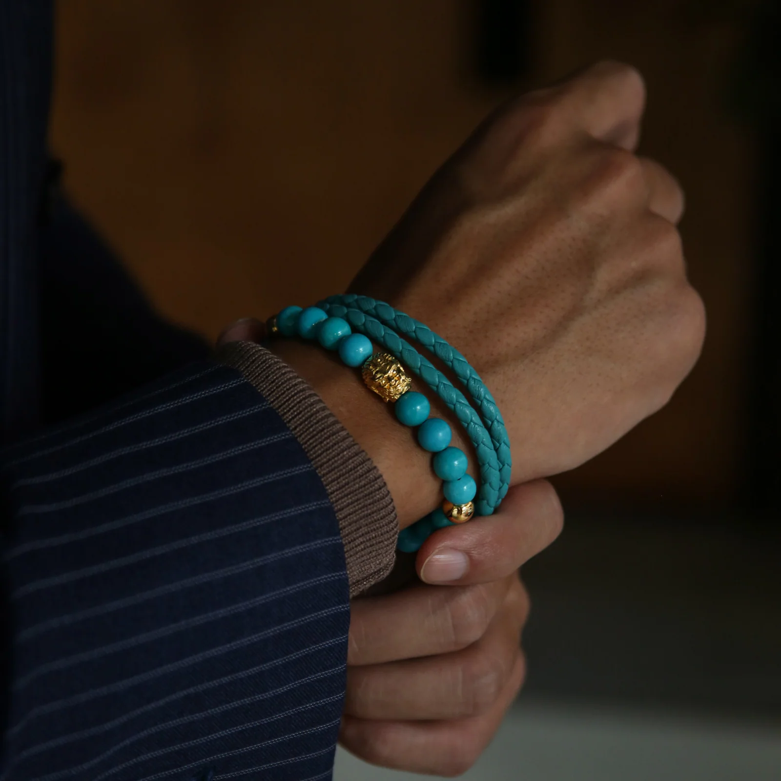The Azuro Zen - Gold Buddha Bracelet with Turquoise - Image 2