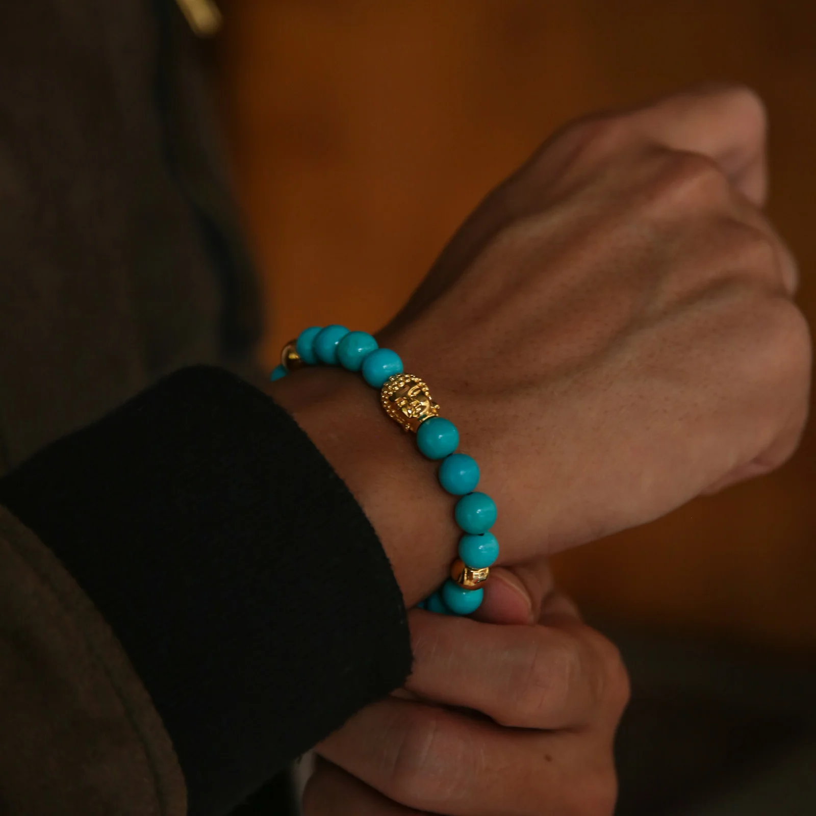 The Azuro Zen - Gold Buddha Bracelet with Turquoise - Image 3