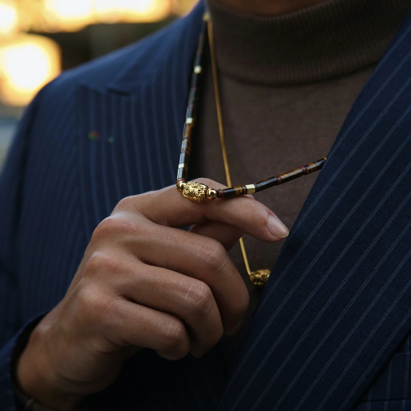 Gold Buddha Necklace, Azuro Bead with Tiger Eye - Image 2