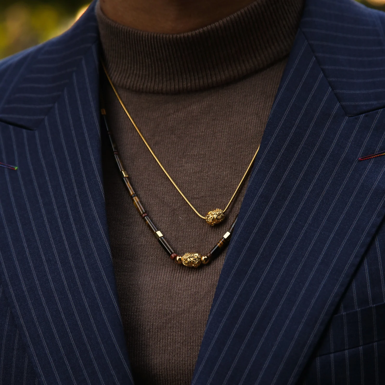 Gold Buddha Necklace, Azuro Bead with Tiger Eye - Image 3