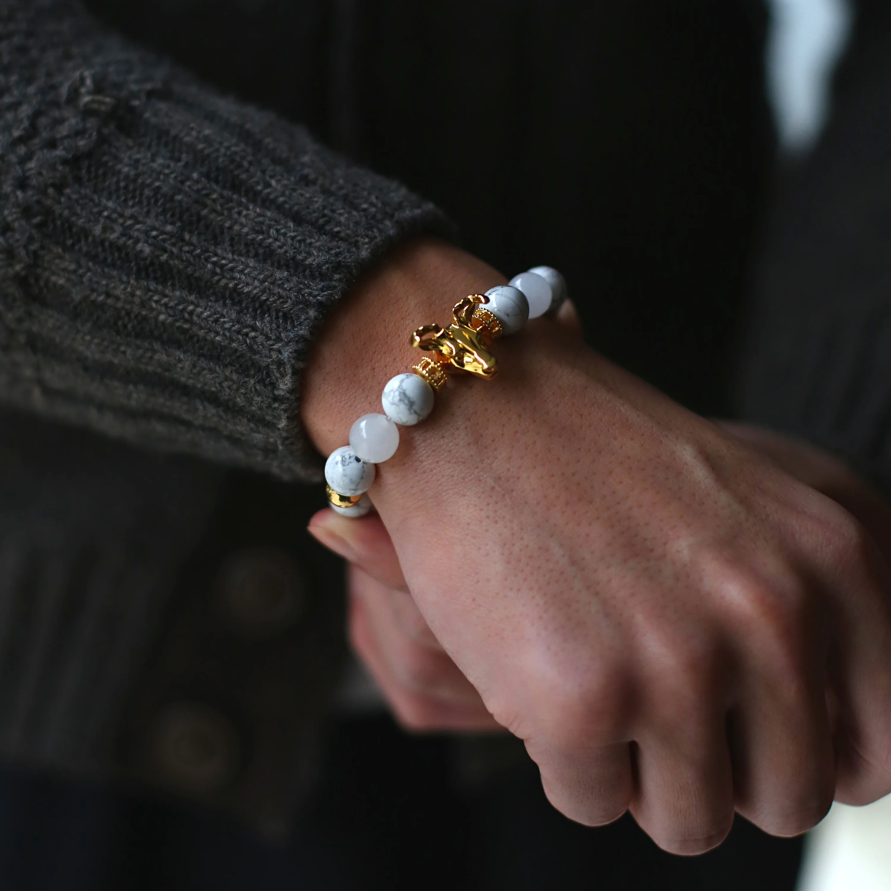 (Chain Only, without charm) Gemstones Gold Beads Bracelet - Lapis Jasper, Howlite Jade, Garnet Obsidian crystals - Image 4