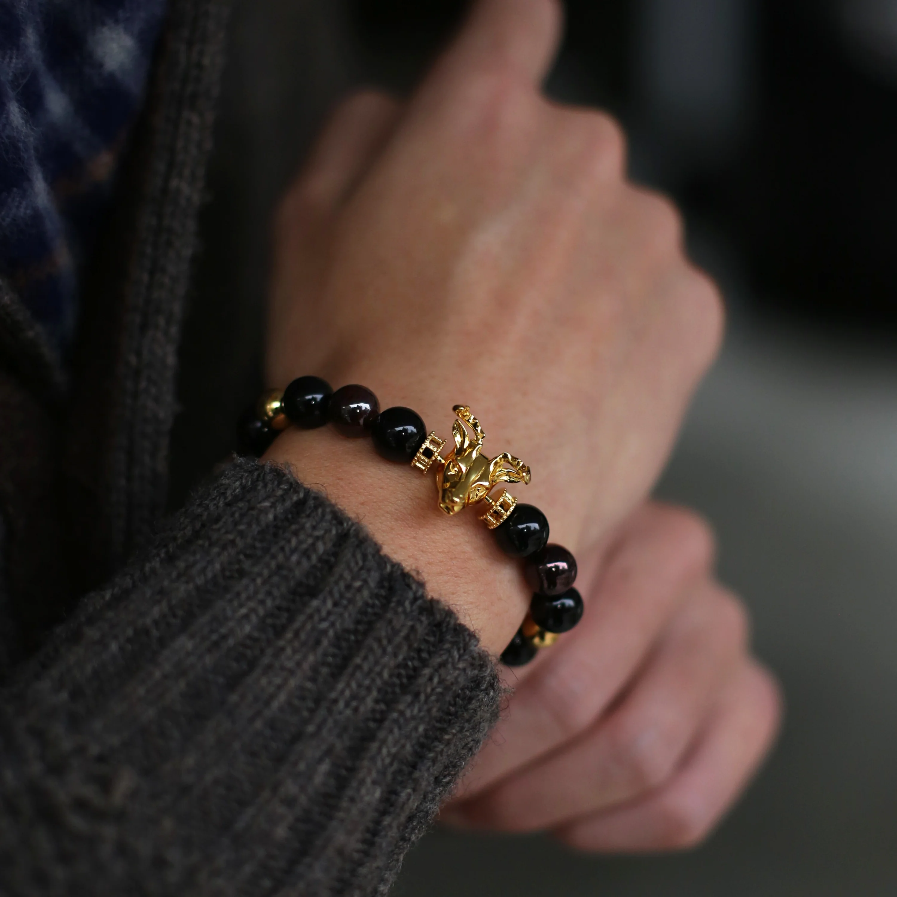 (Chain Only, without charm) Gemstones Gold Beads Bracelet - Lapis Jasper, Howlite Jade, Garnet Obsidian crystals - Image 6