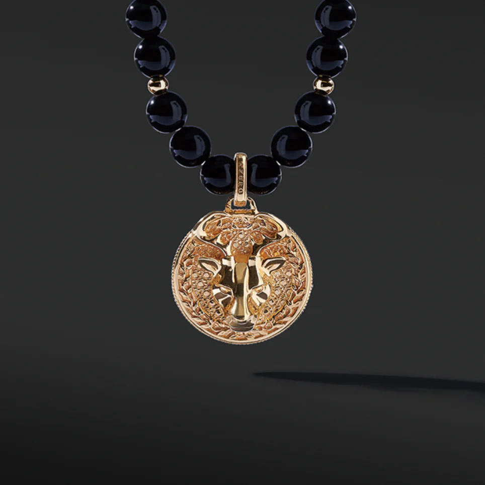 Gold Obsidian Beaded Necklace with Pendant - Image 3