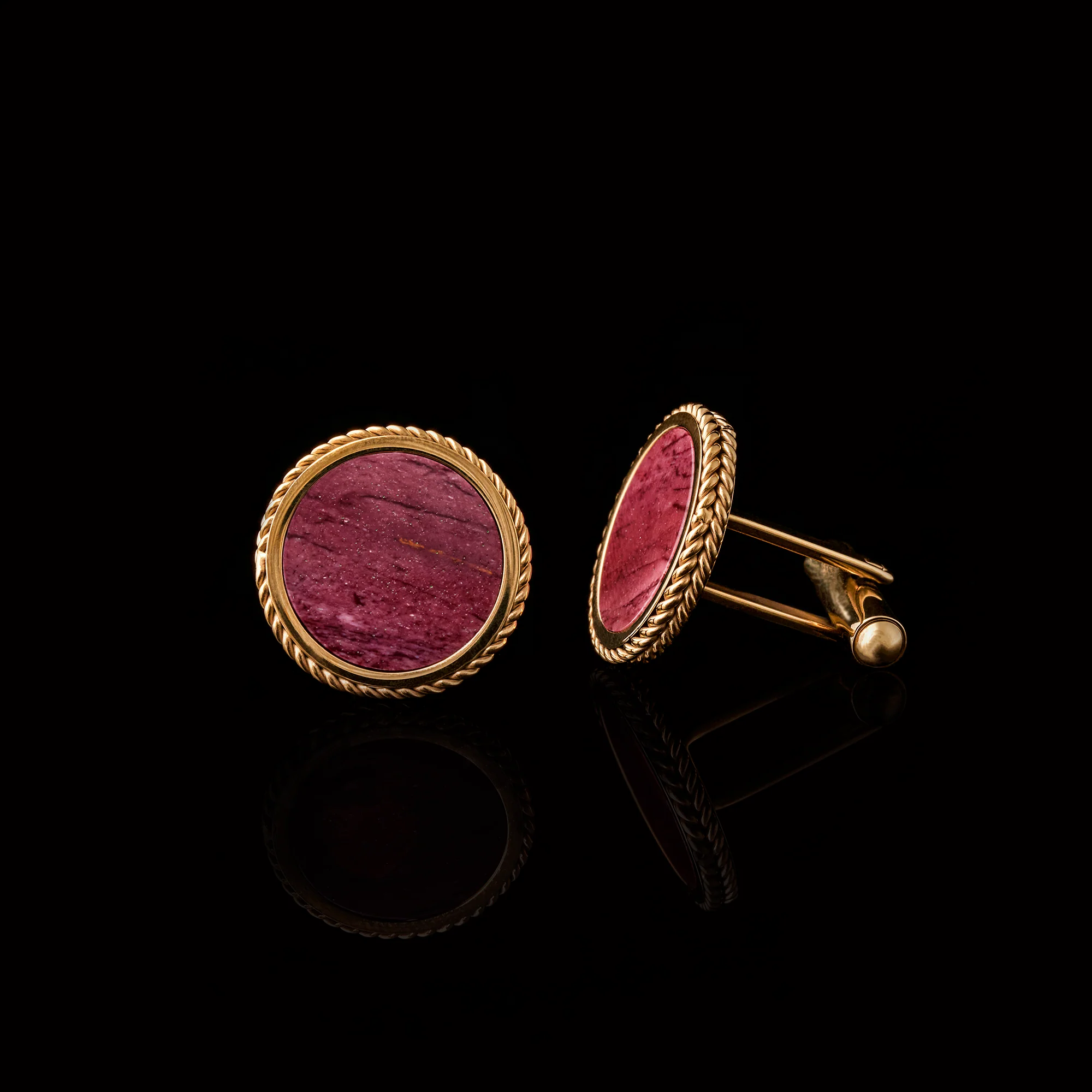 Gold Red Mookaite Leaf Cufflinks