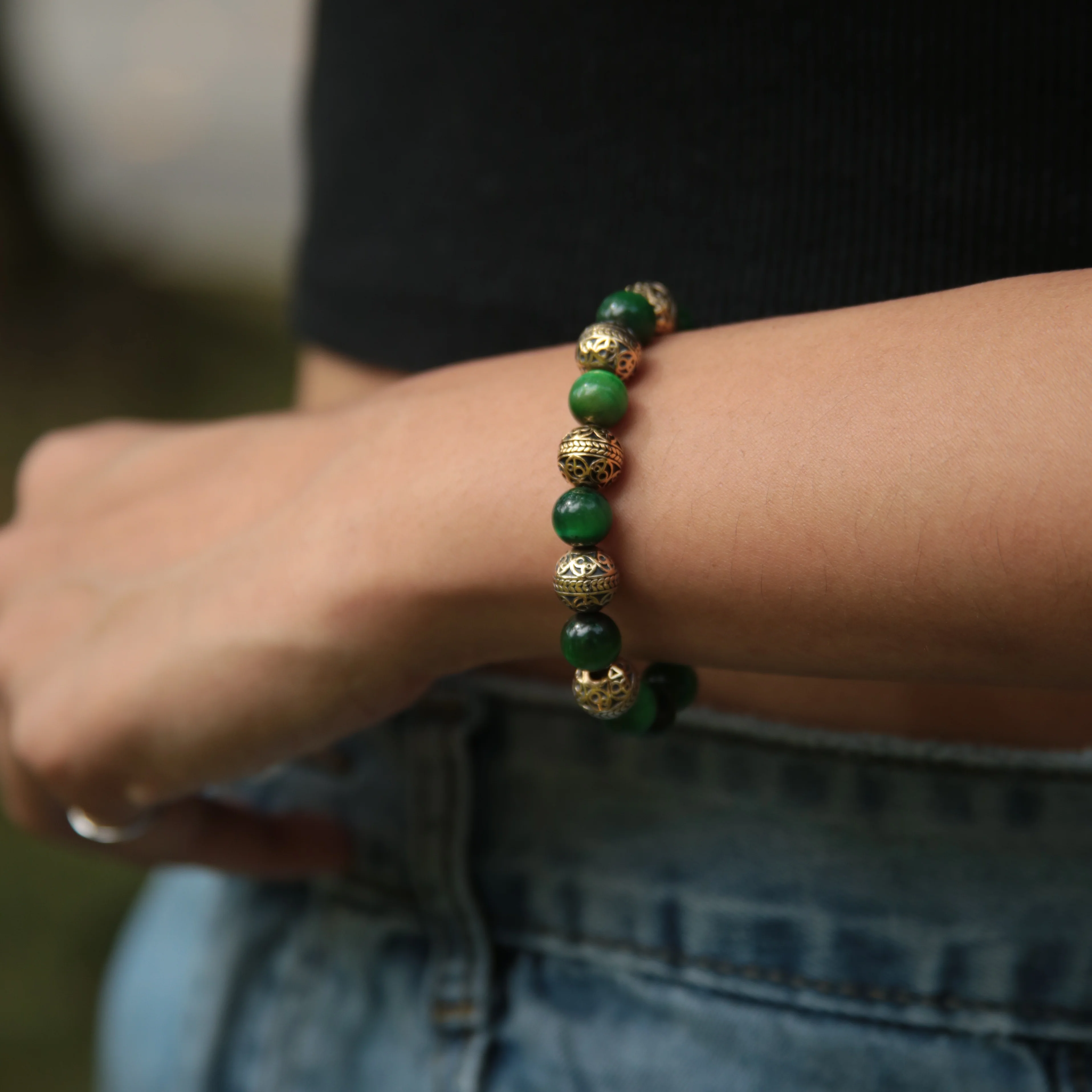 Green Tiger Eye Gold Bracelet - Image 3