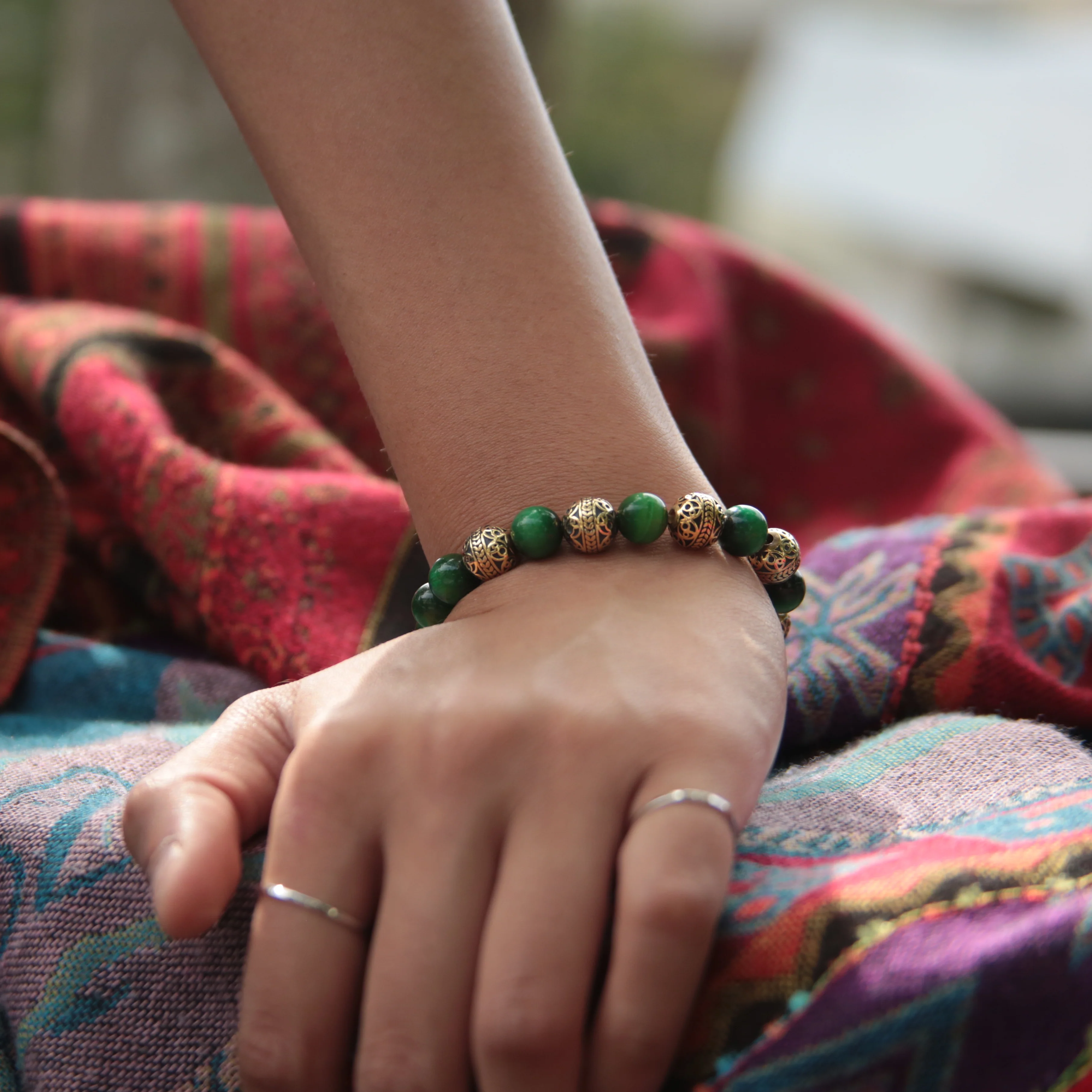 Green Tiger Eye Gold Bracelet - Image 4