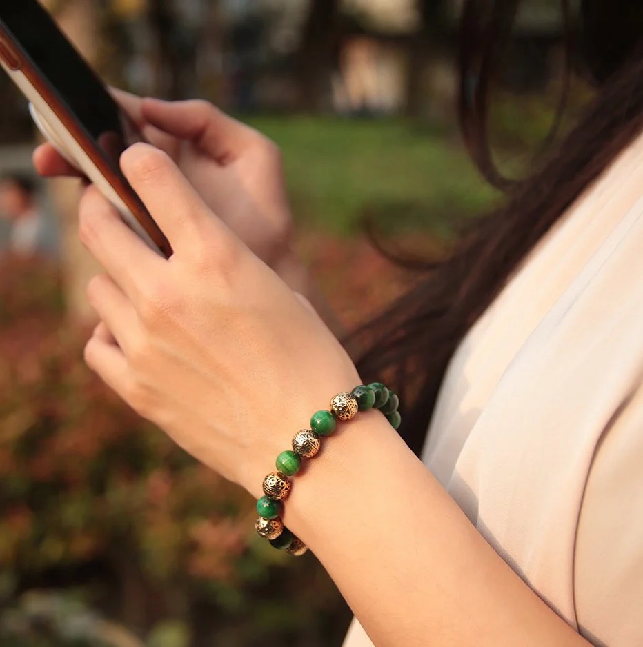 Green Tiger Eye Gold Bracelet - Image 6