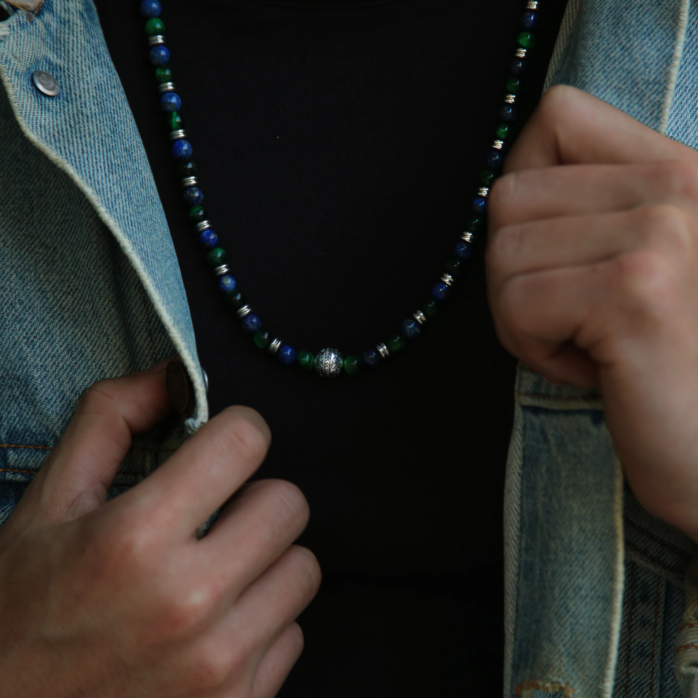 Green Tiger Eye, Lapis Lazuli Mixed Crystals Necklace - Image 2