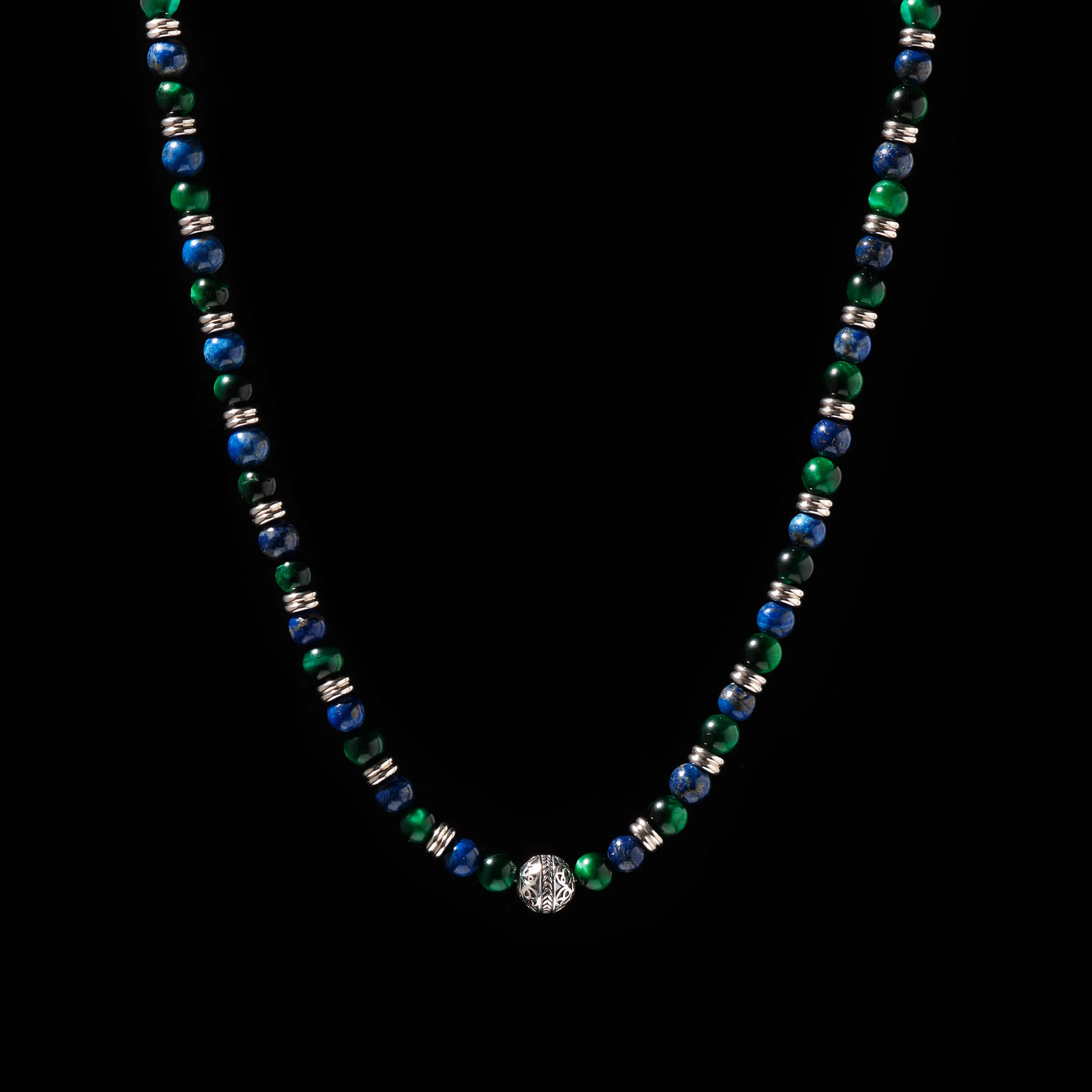 Green Tiger Eye, Lapis Lazuli Mixed Crystals Necklace - Image 3