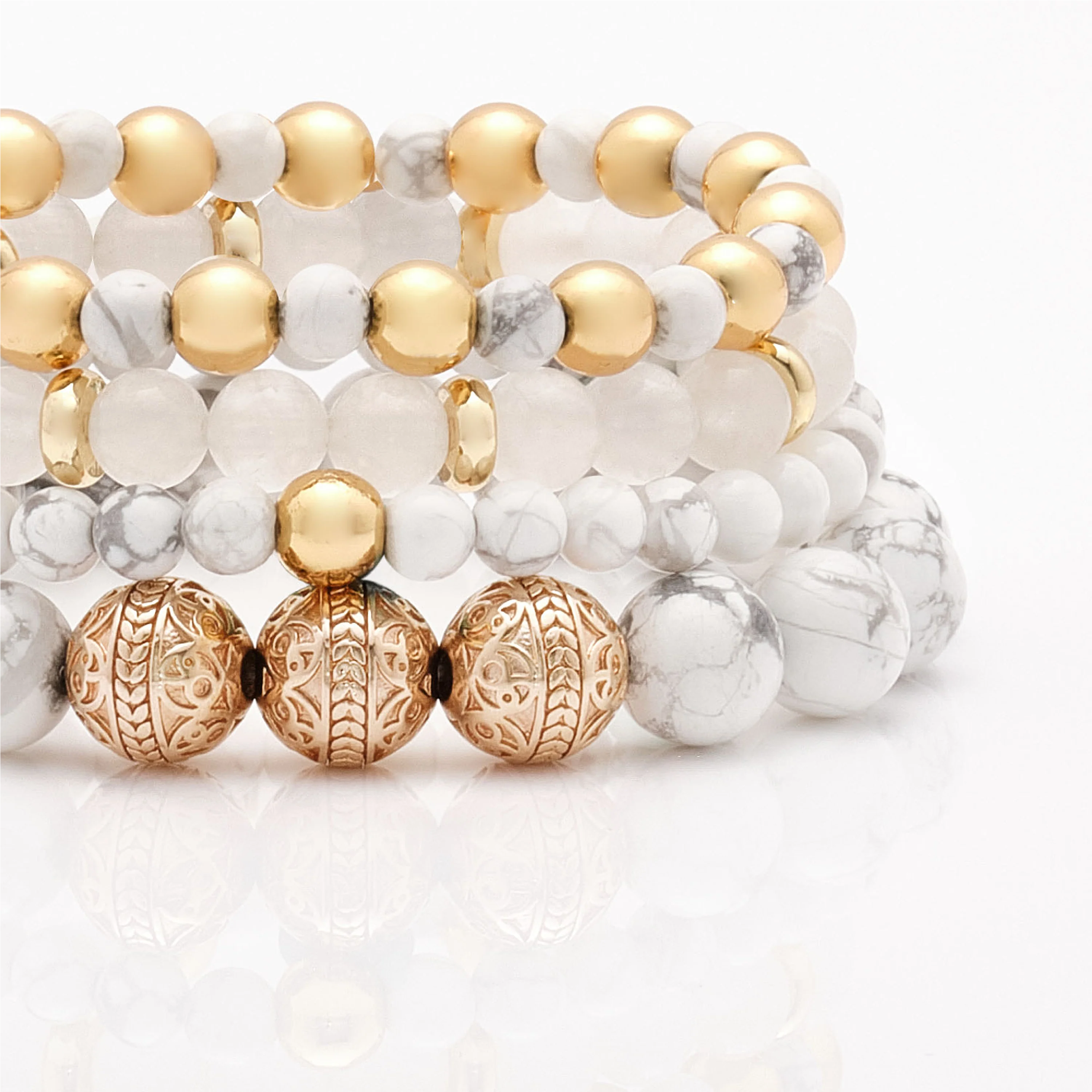 Howlite Rose Gold Bracelet with Howlite and White Jade Bracelet - Image 5