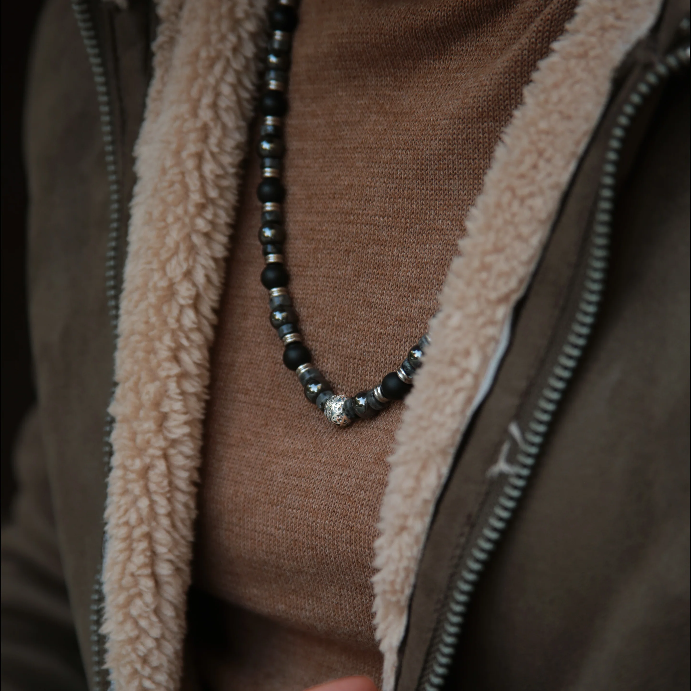 Matt Onyx, Hematite, Labradorite Mixed Crystals Necklace - Image 2