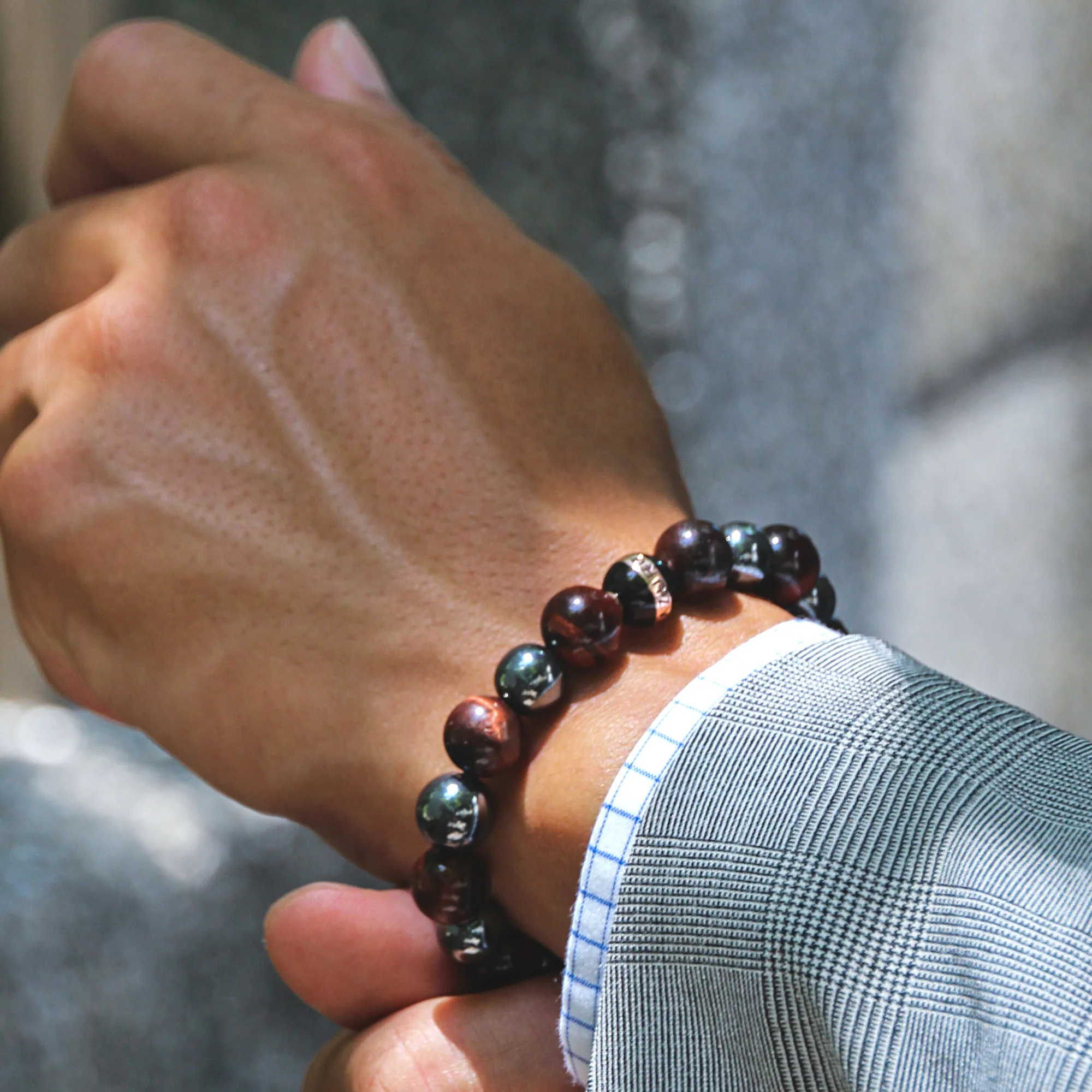 Maximus | 24k Gold Enamel Black Hemitite Tiger Eye Beaded Bracelet - Image 3
