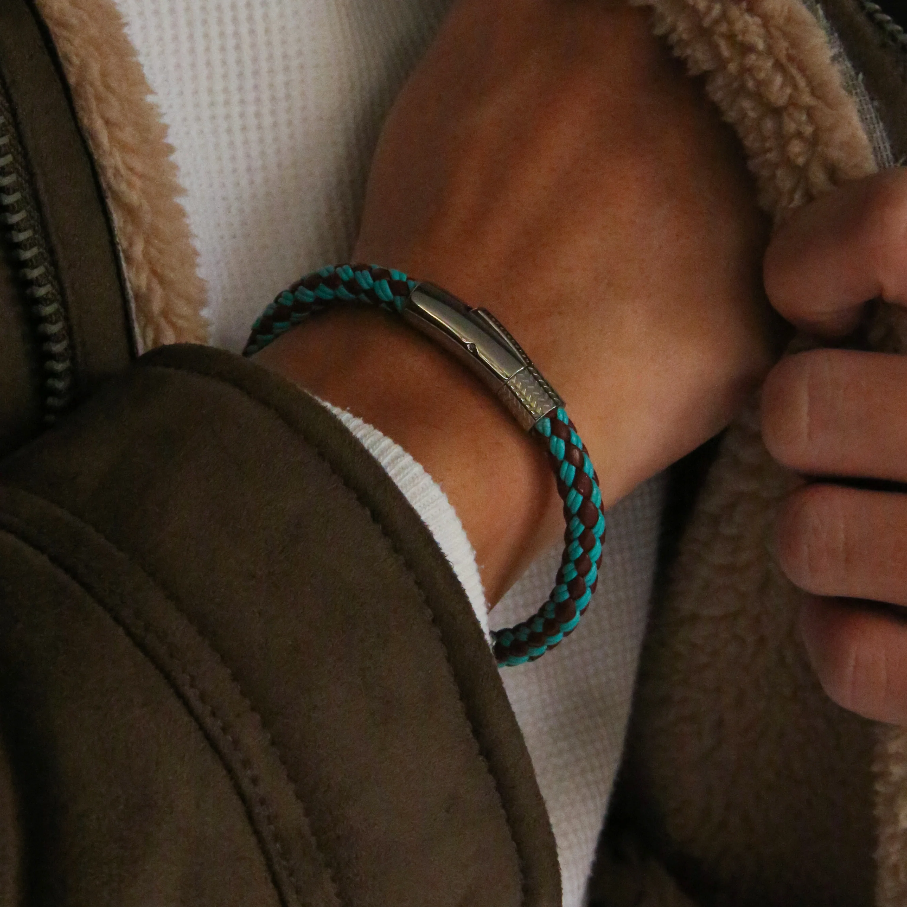 Mix Turquoise, Burgundy Leather Bracelet - Image 3