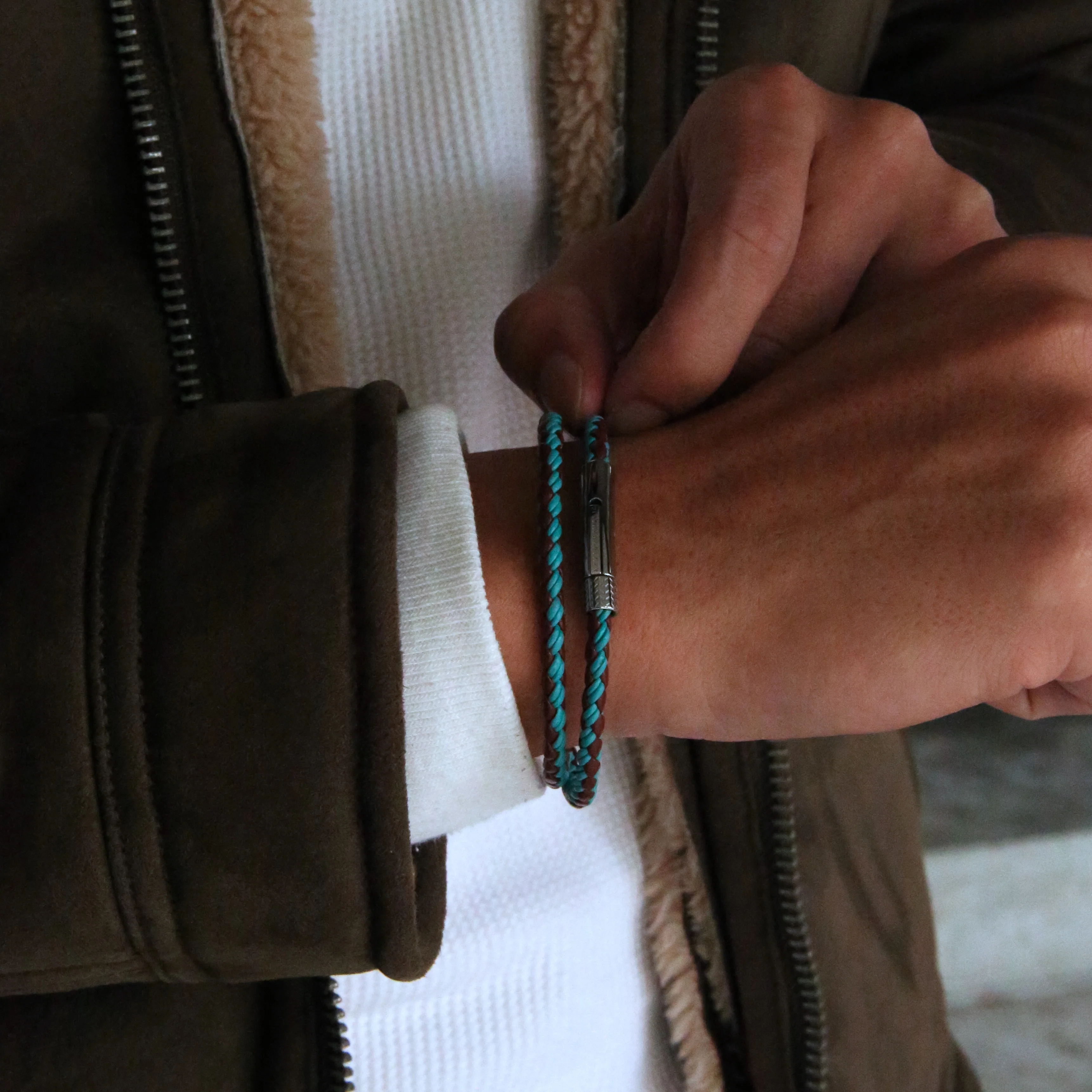 Mix Turquoise, Burgundy Leather Wrap Bracelet - Image 2
