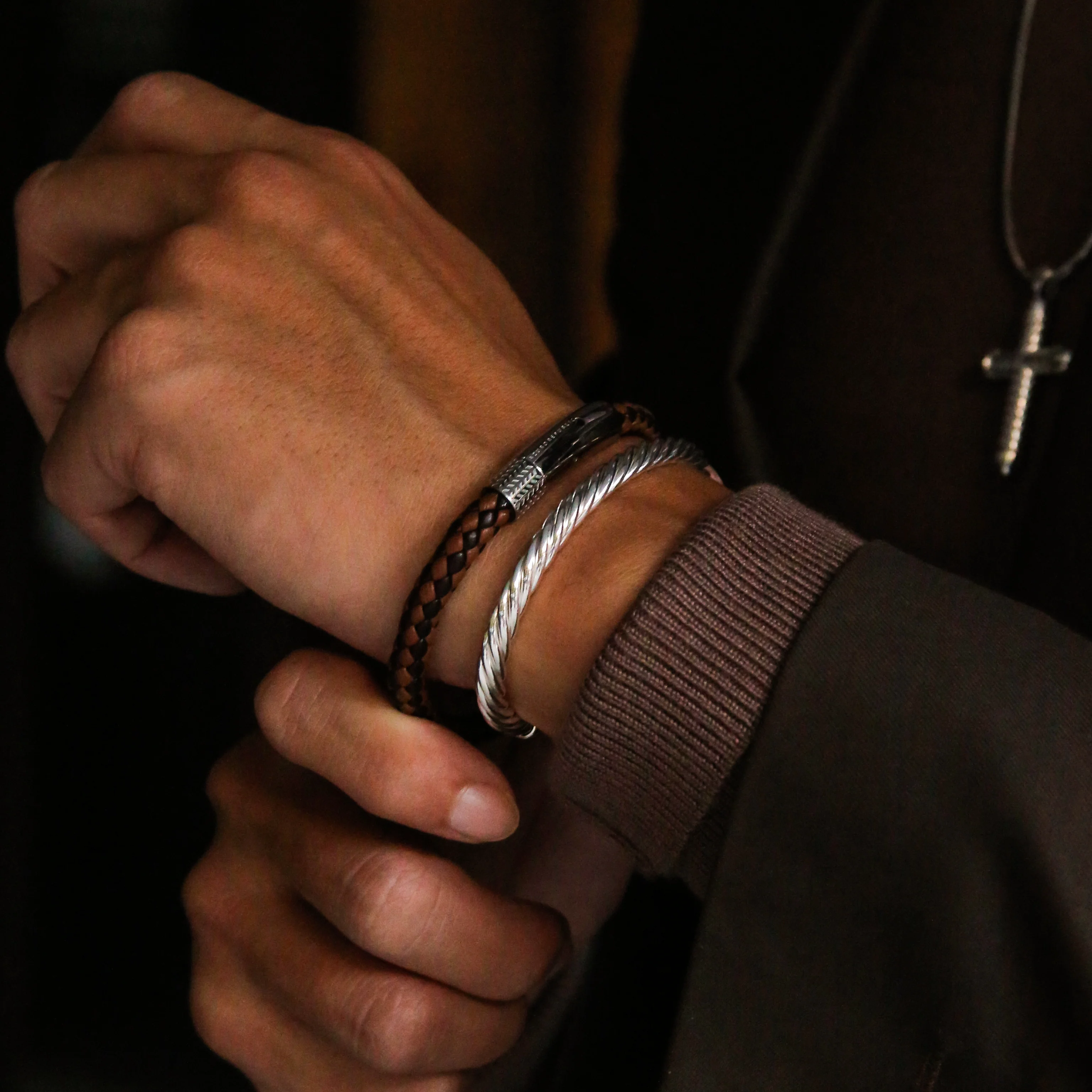 Mixed Brown Leather Bracelet - Image 2
