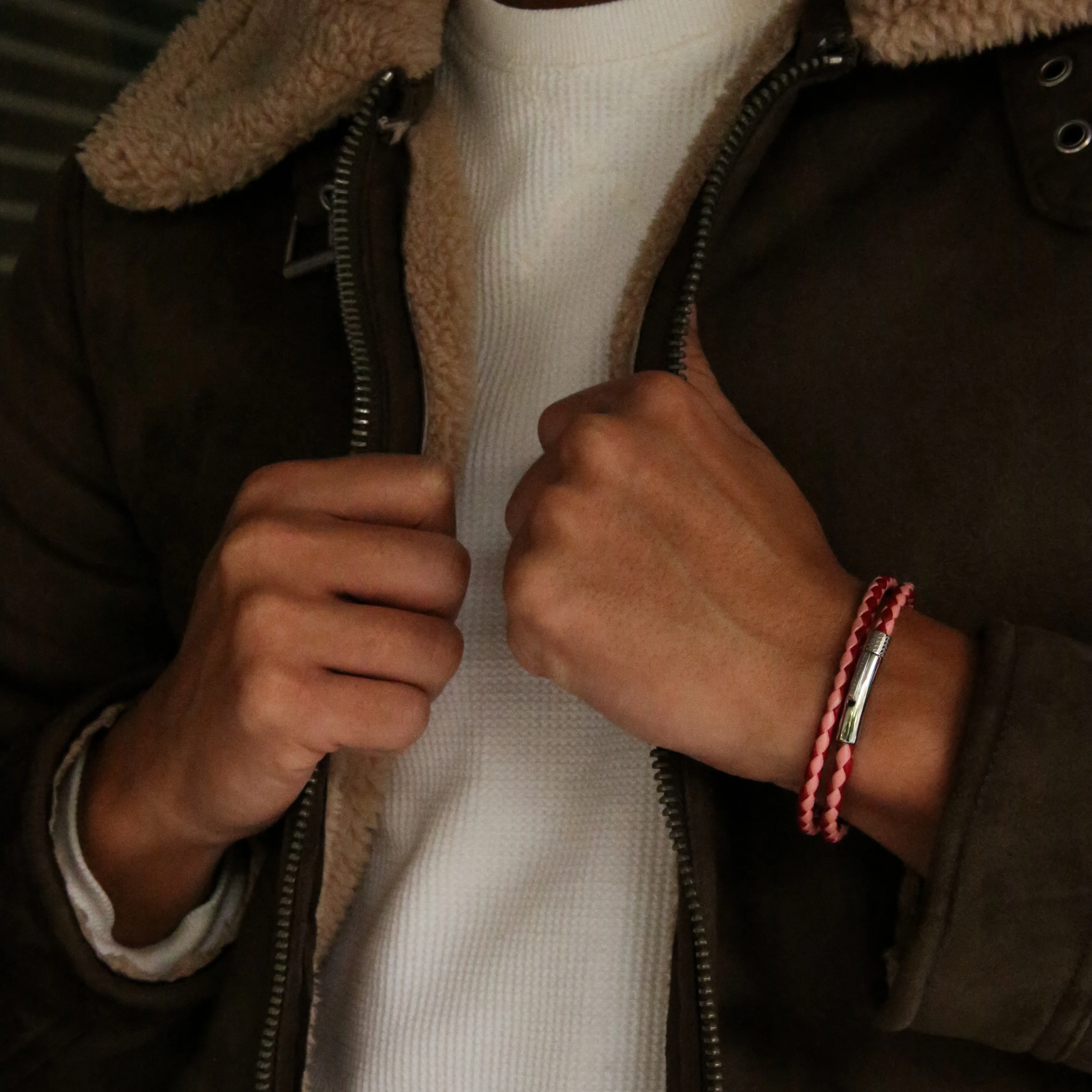 Red, Pink Leather Wrap Bracelet - Image 2