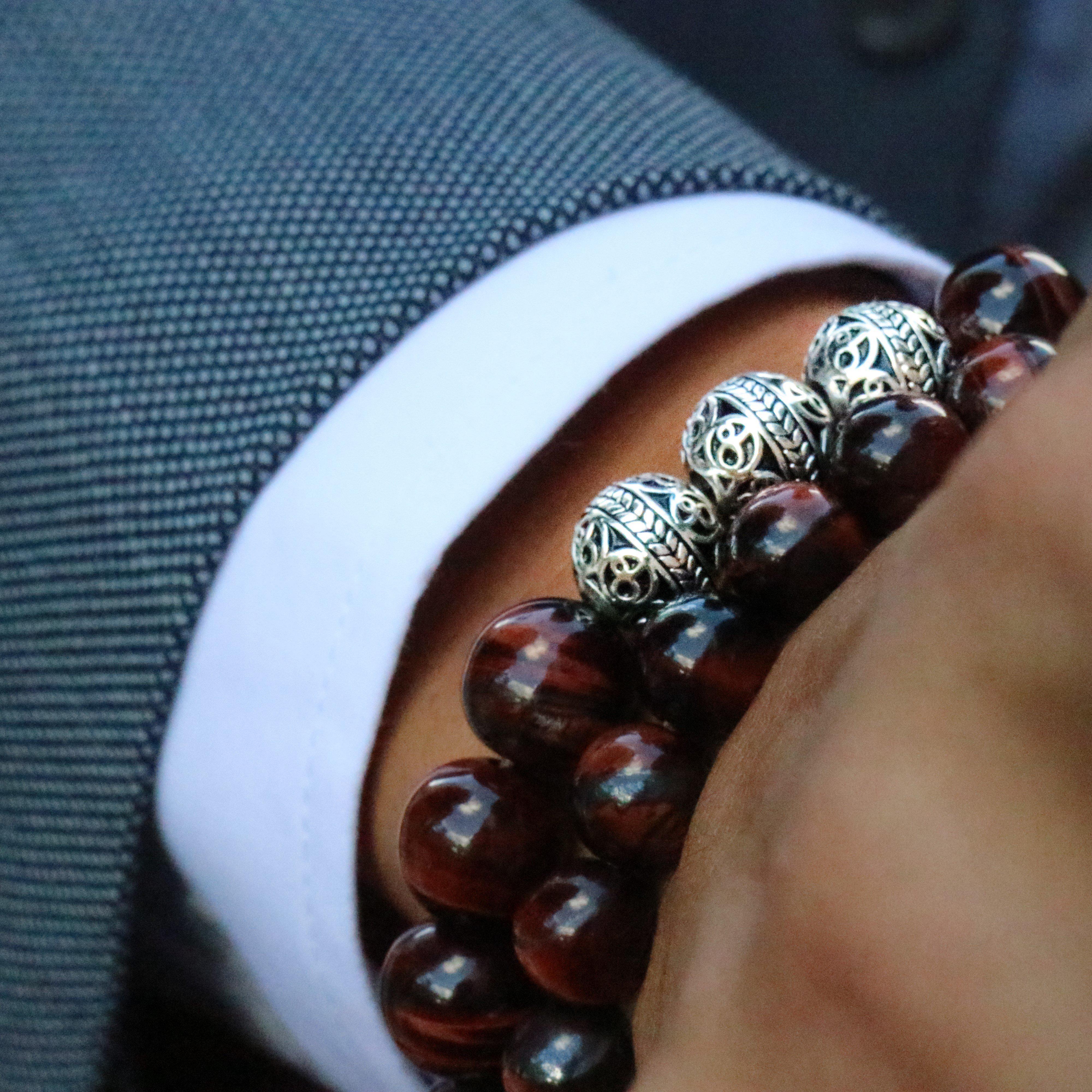 SILVER CLASSIC MATT RED TIGER EYE BRACELET - Image 4