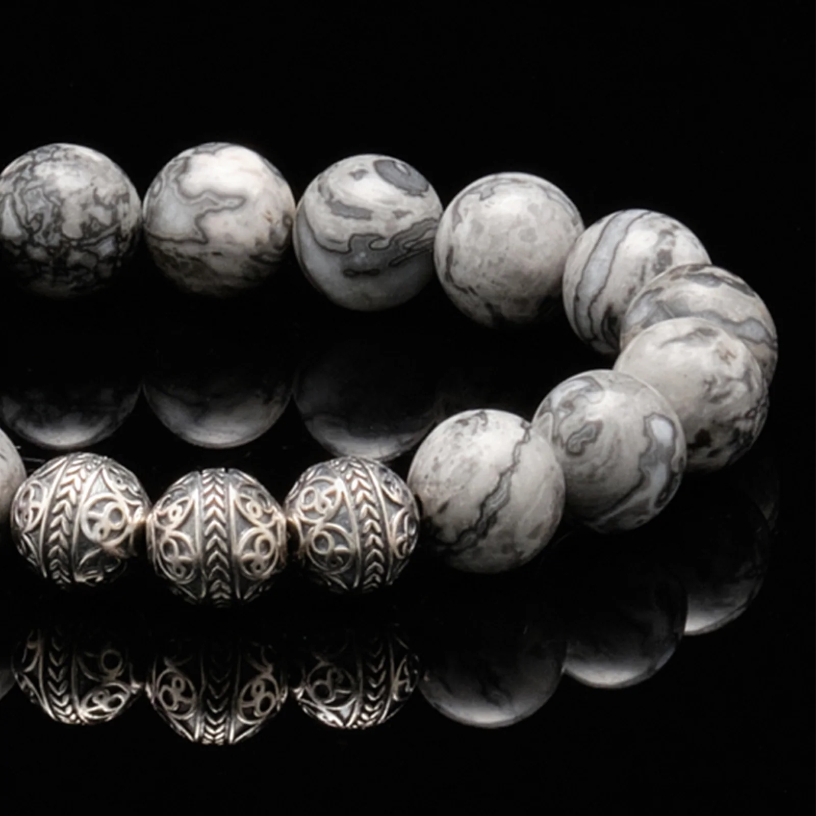 Classic Silver Picasso Jasper Beaded Bracelet - Image 2