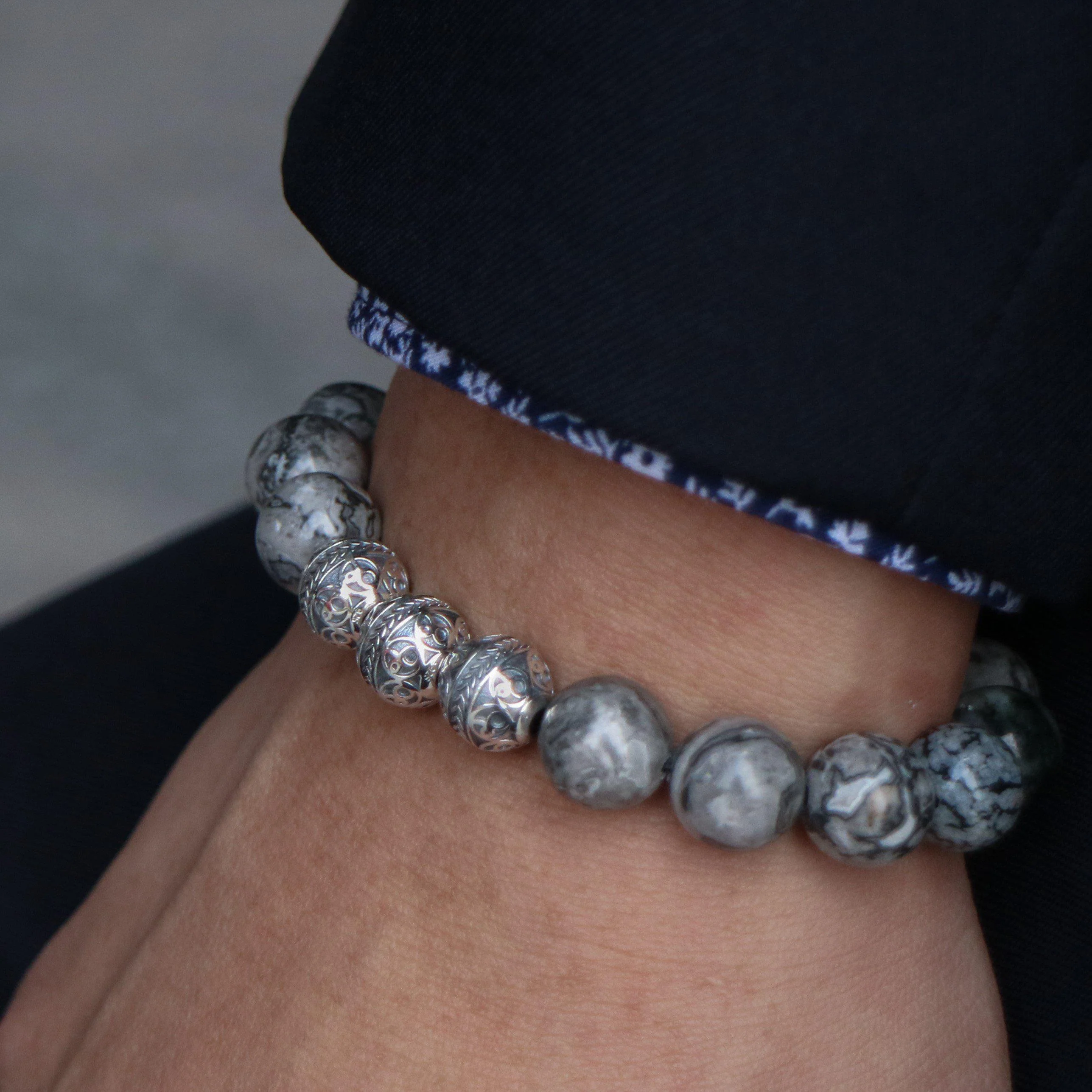 Classic Silver Picasso Jasper Beaded Bracelet - Image 3
