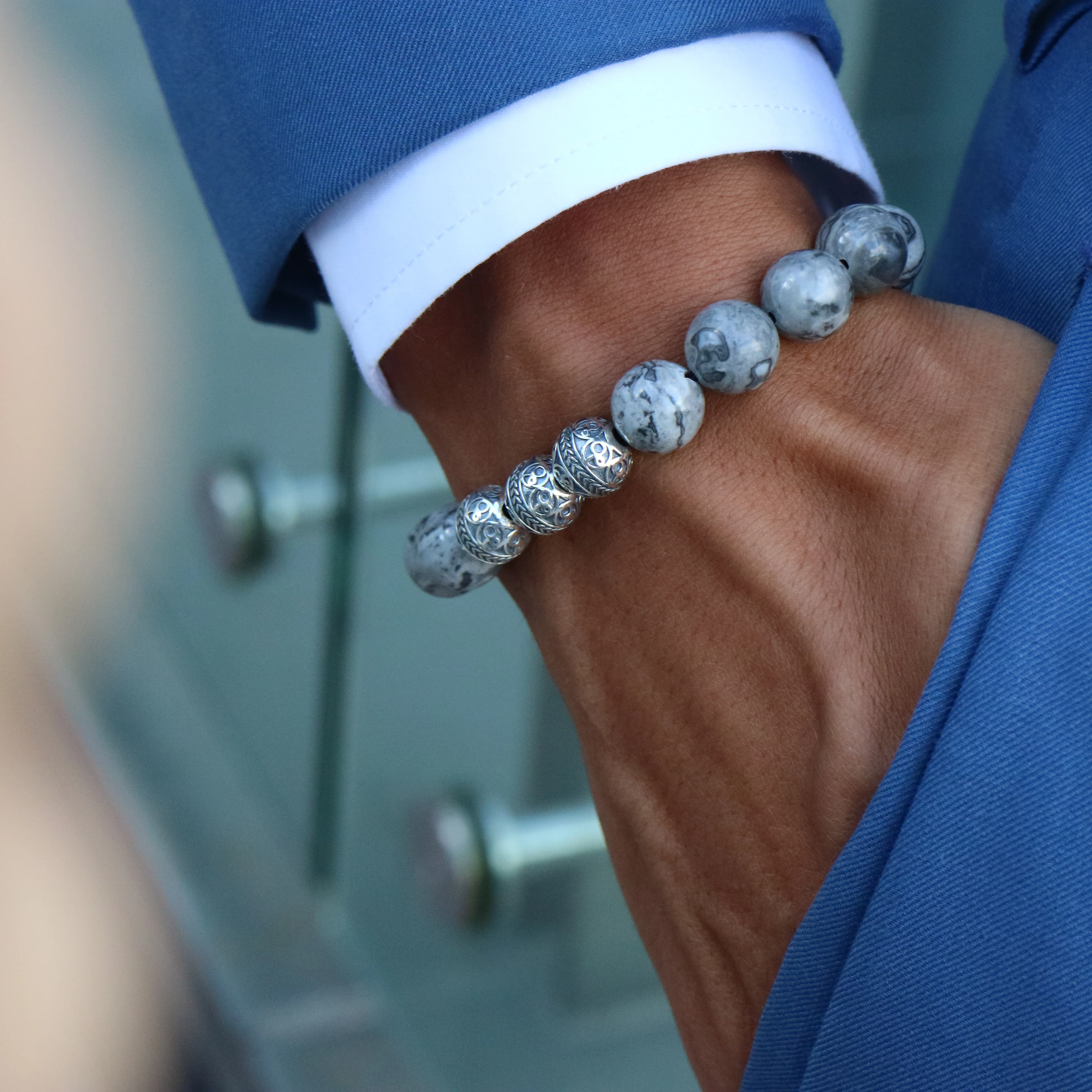 Classic Silver Picasso Jasper Beaded Bracelet - Image 4