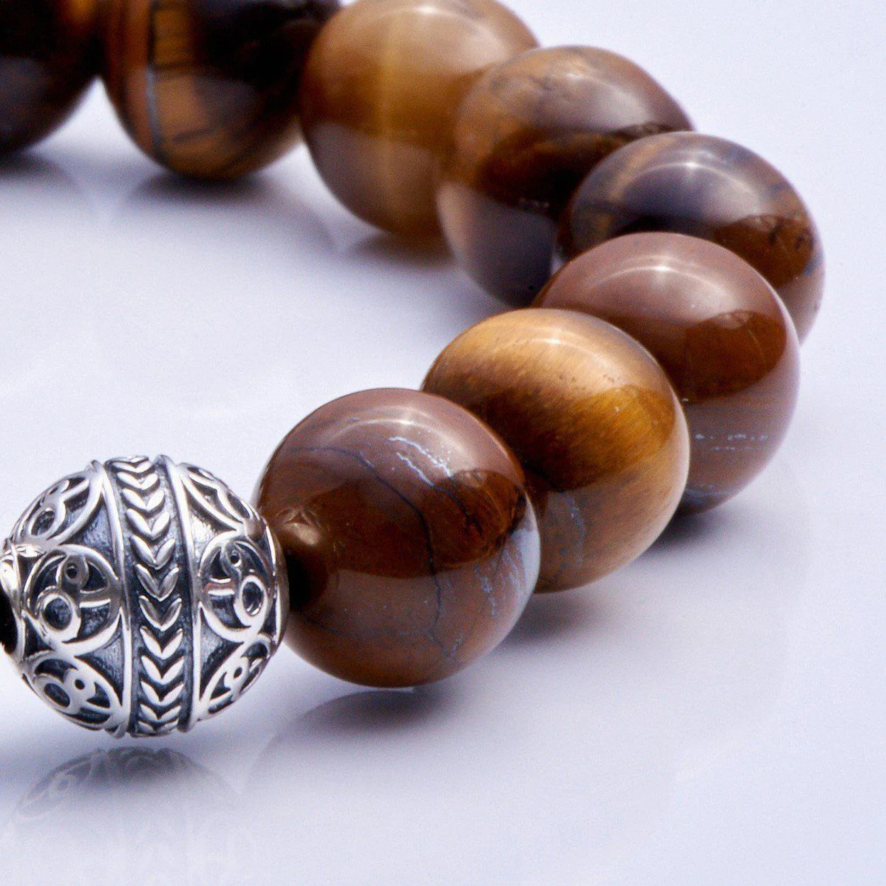 Classic Silver Tiger Eye Beaded Bracelet - Image 3