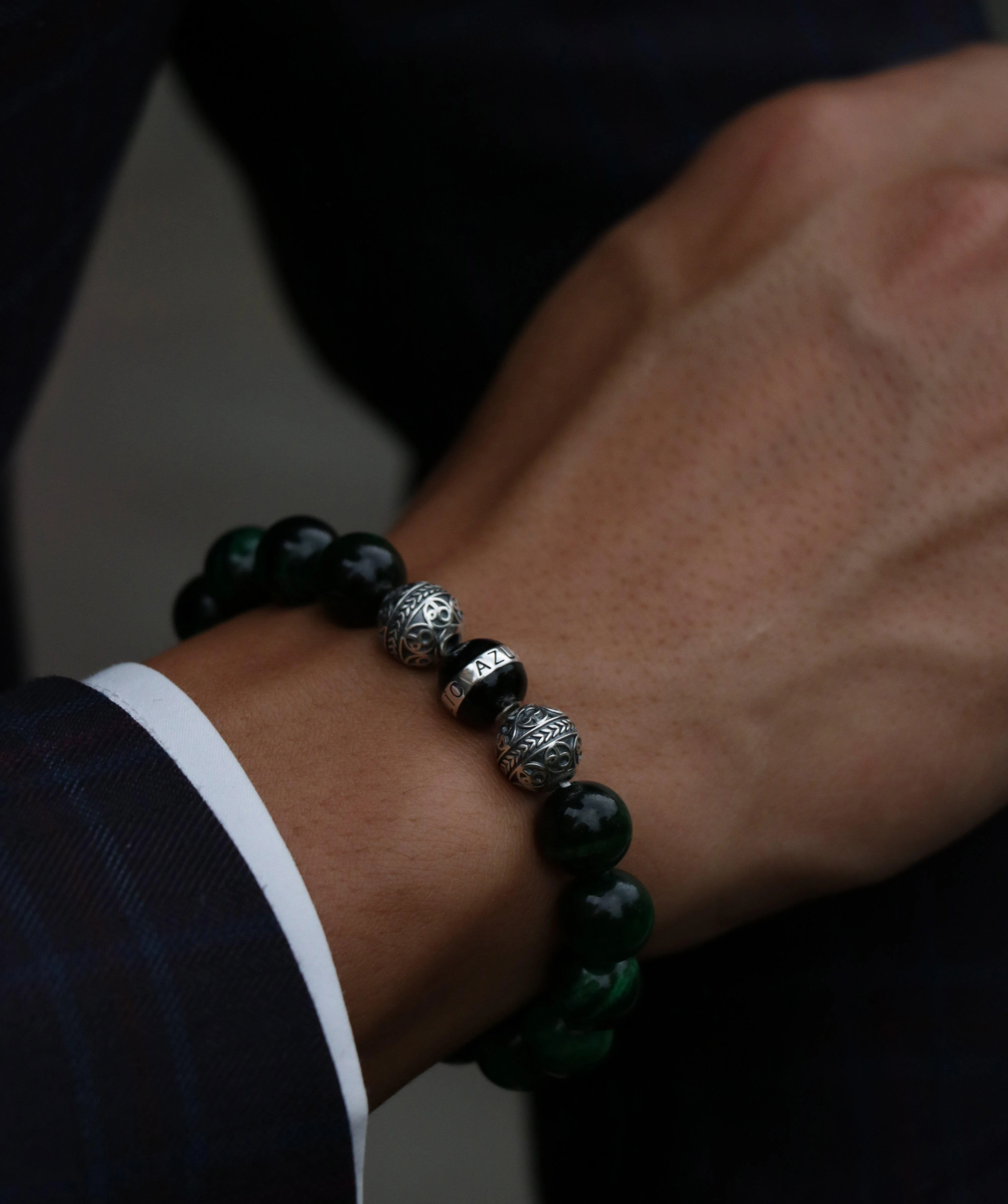 SILVER ENAMEL GREEN TIGER EYE BRACELET - Image 5