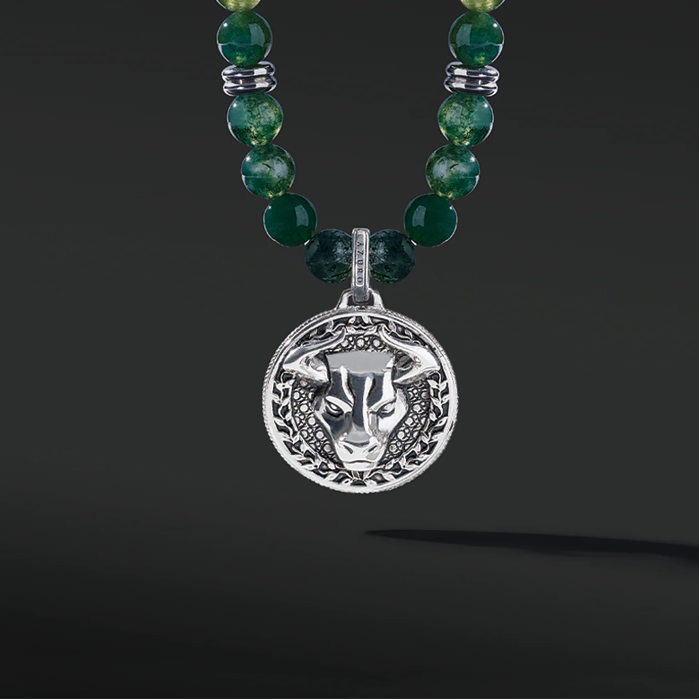 Silver Green Agate Beaded Necklace with Pendant - Image 3