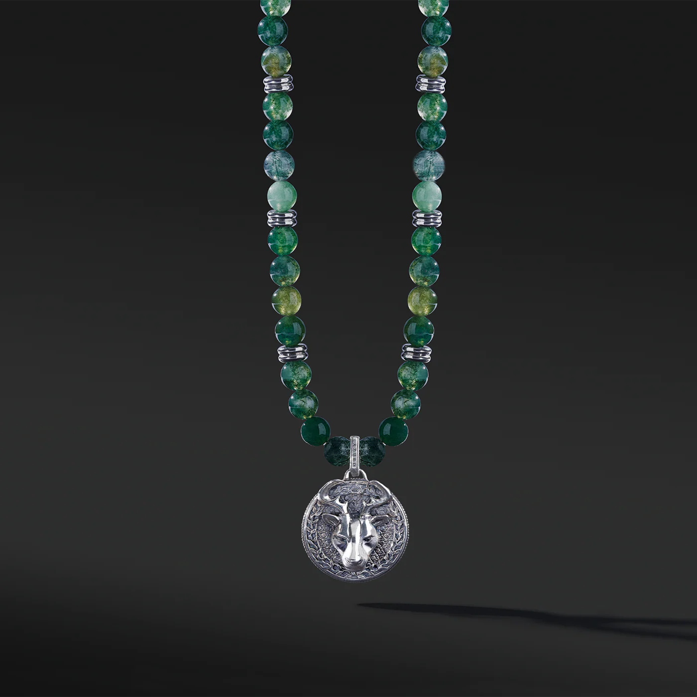Silver Green Agate Beaded Necklace with Pendant - Image 9