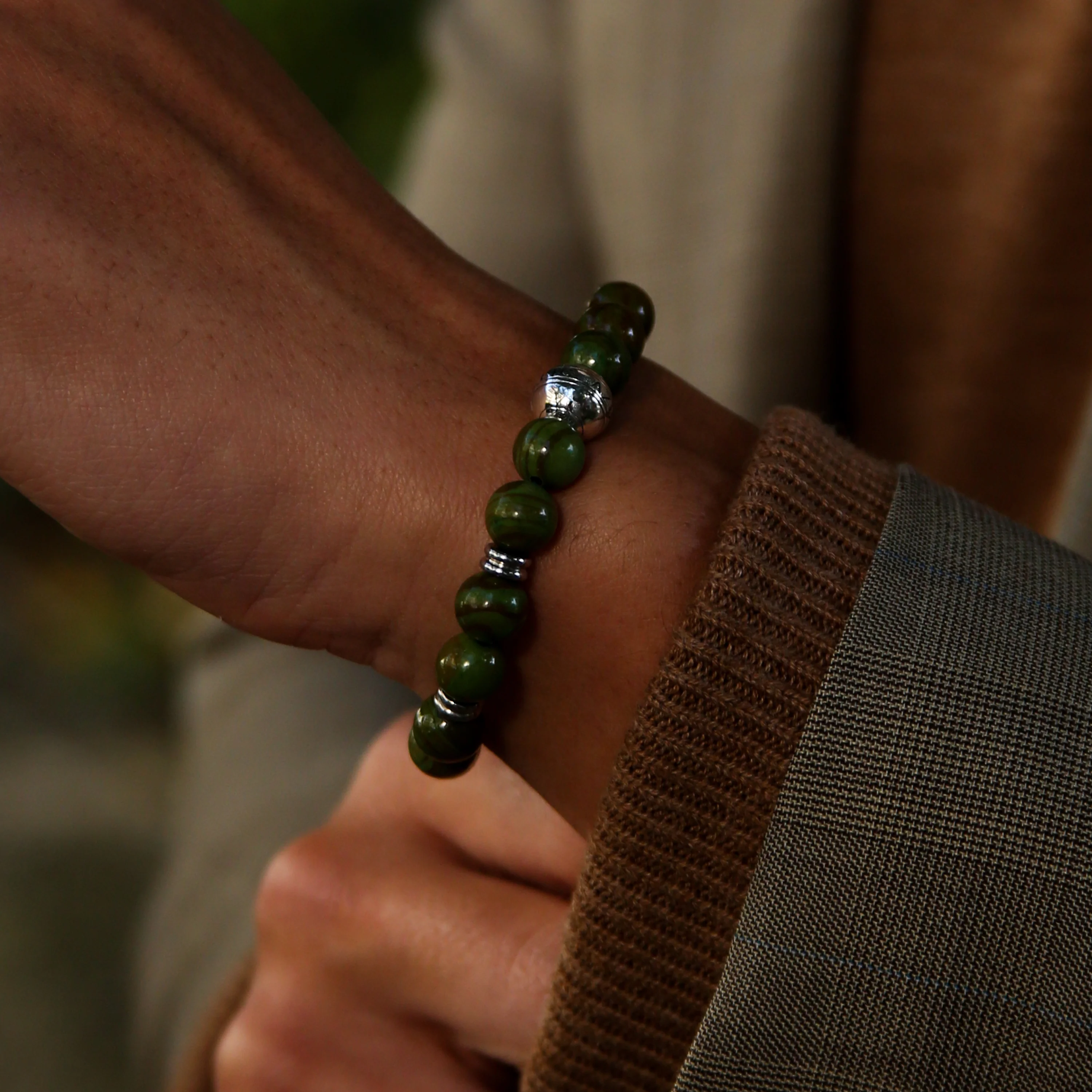 Silver Green Jasper Chakra Bracelet - Image 4
