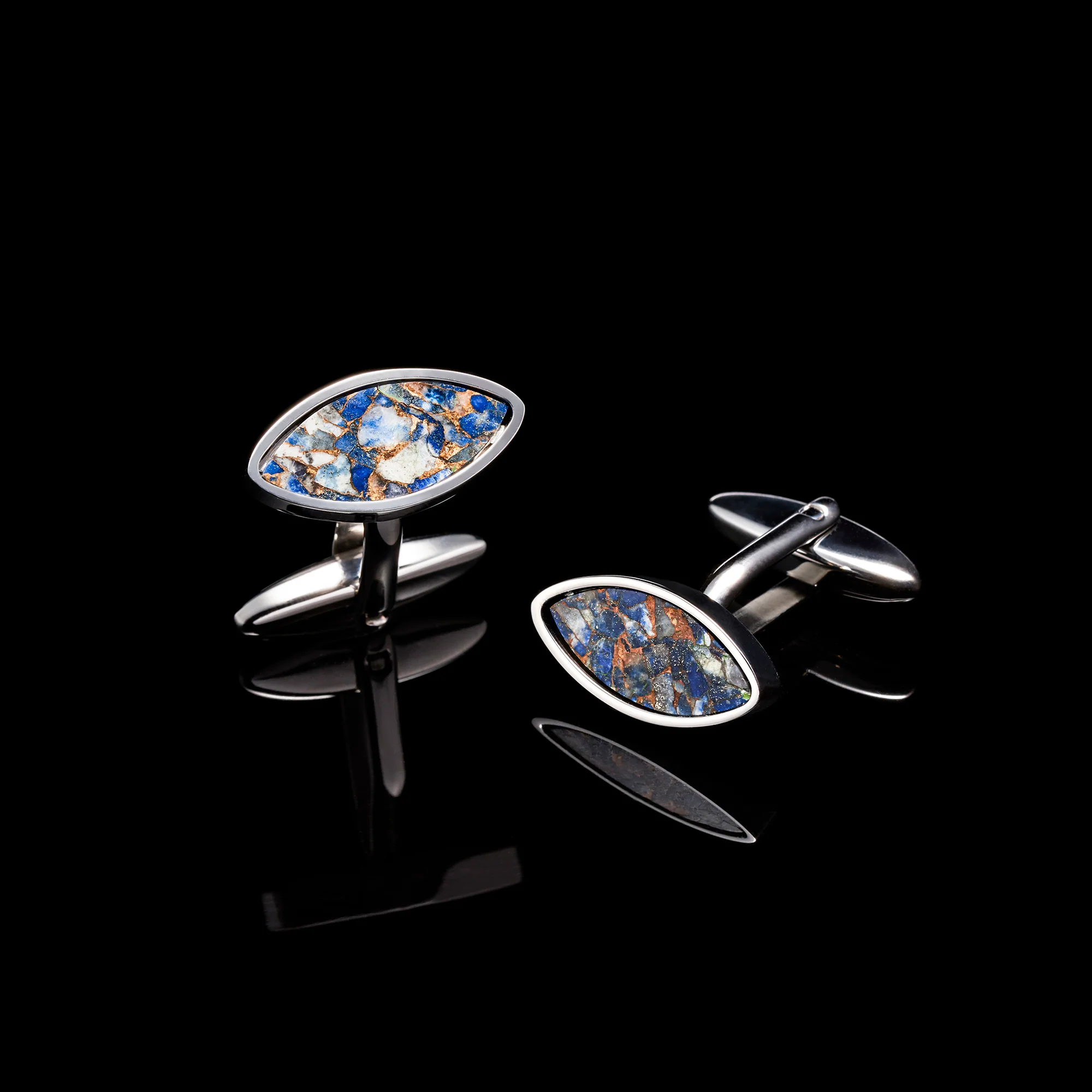 Silver Lapis Lazuli Copper Turquoise Eye Cufflinks