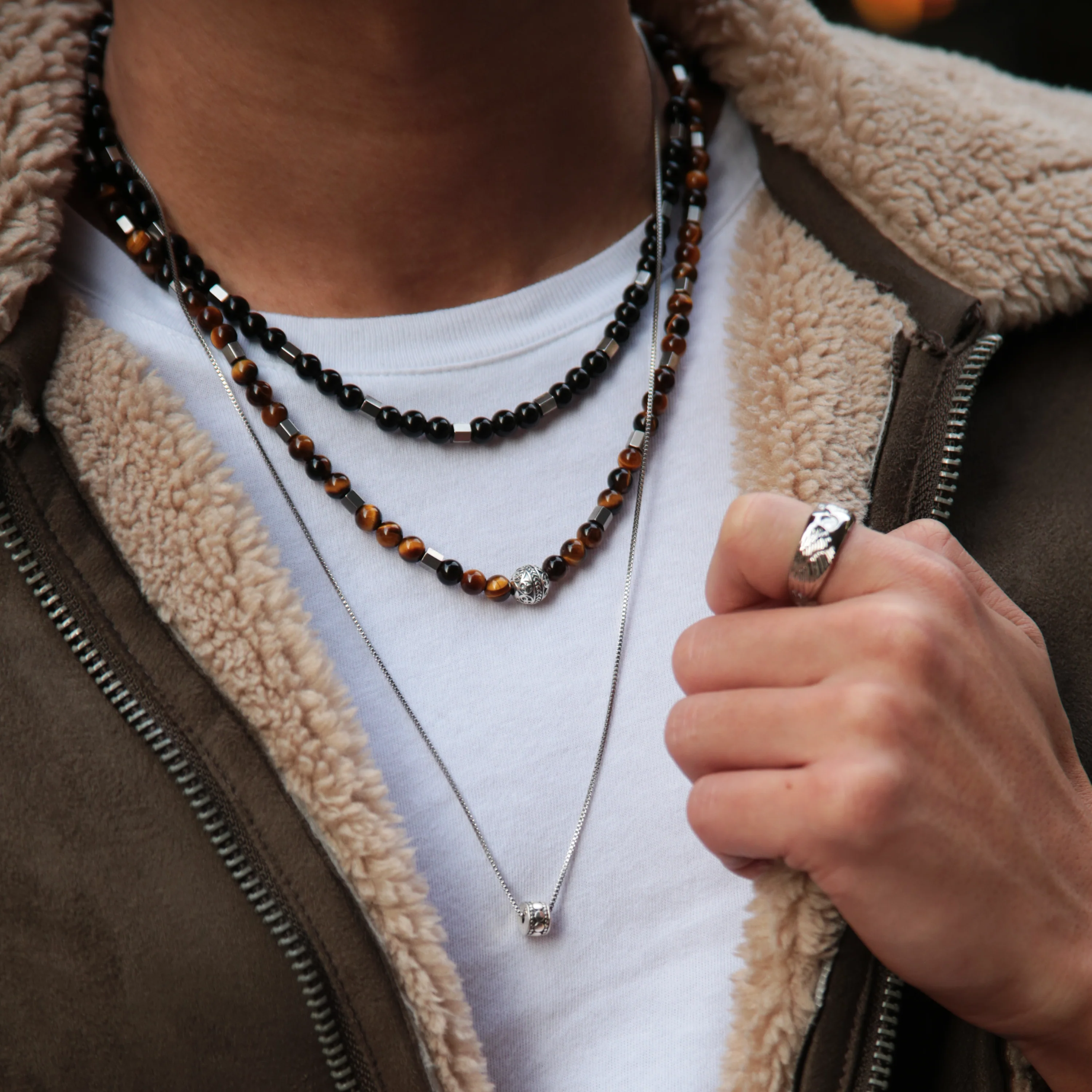 Silver Obsidian Beaded Necklace - Image 4