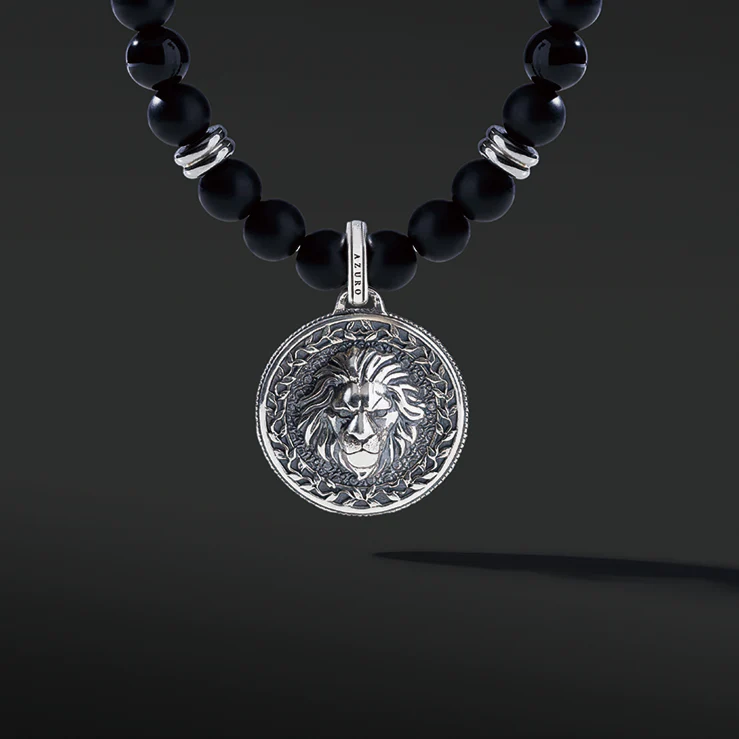 Silver Obsidian Beaded Necklace with Pendant - Image 7