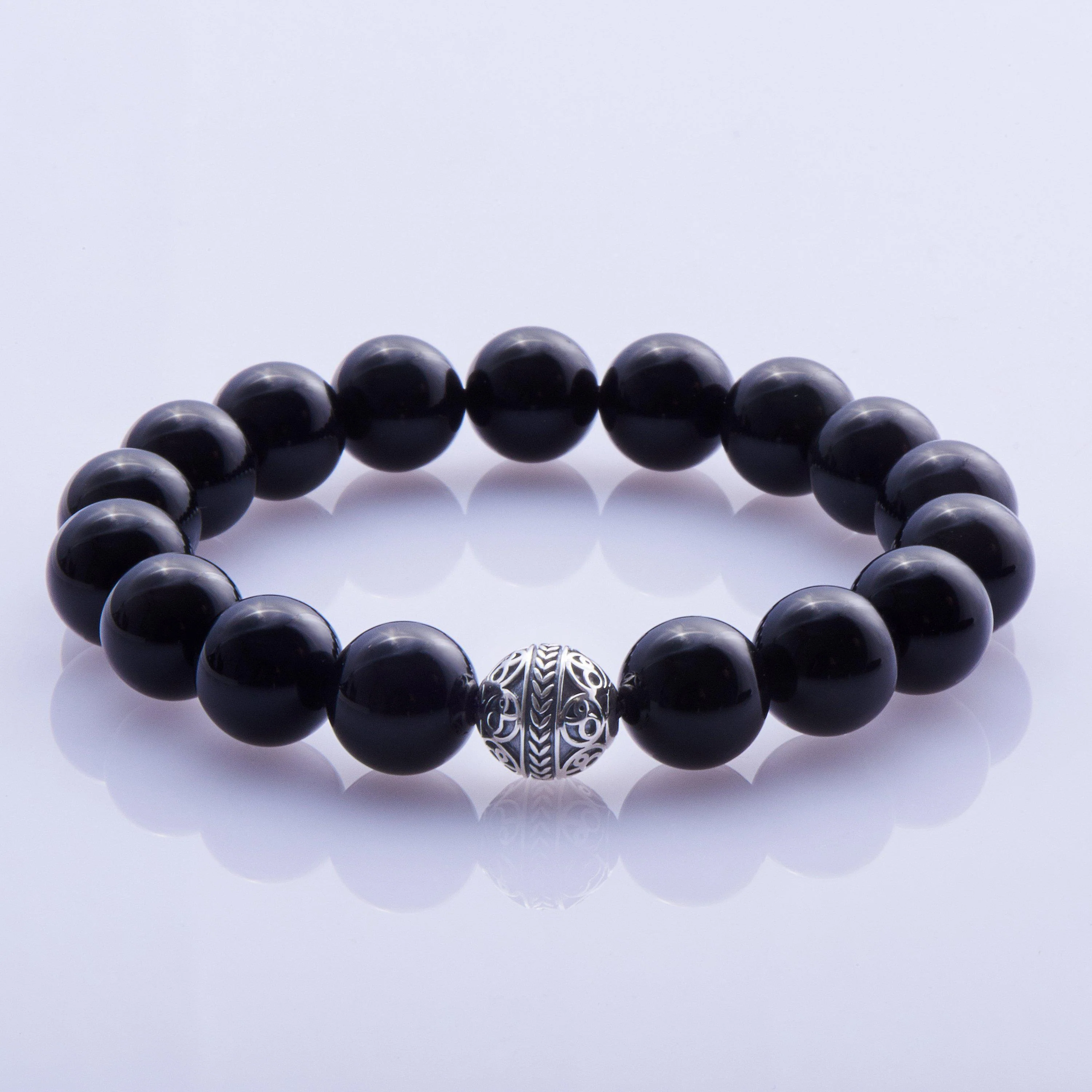 The Odin | Silver bead obsidian bracelet - Image 2