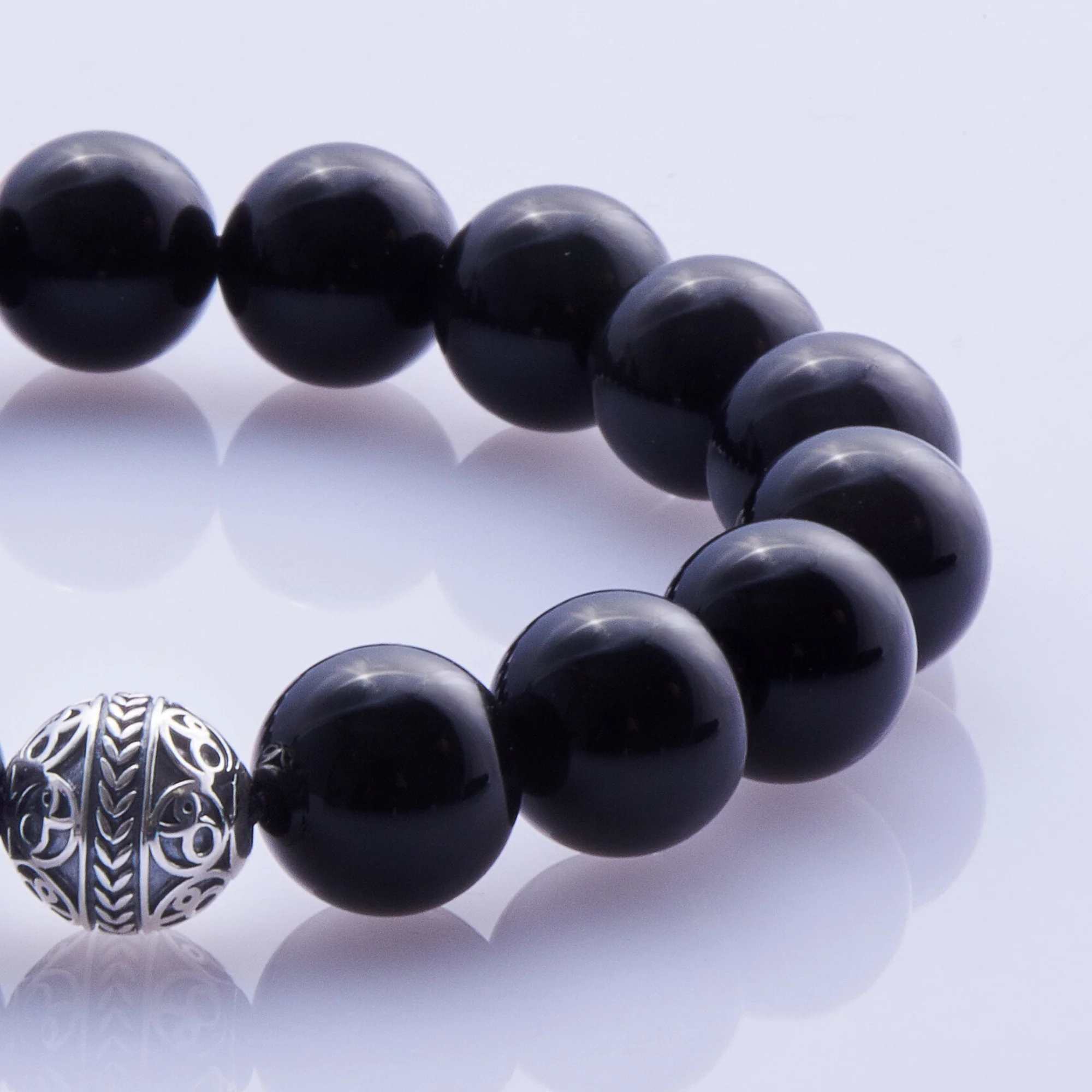 The Odin | Silver bead obsidian bracelet - Image 3