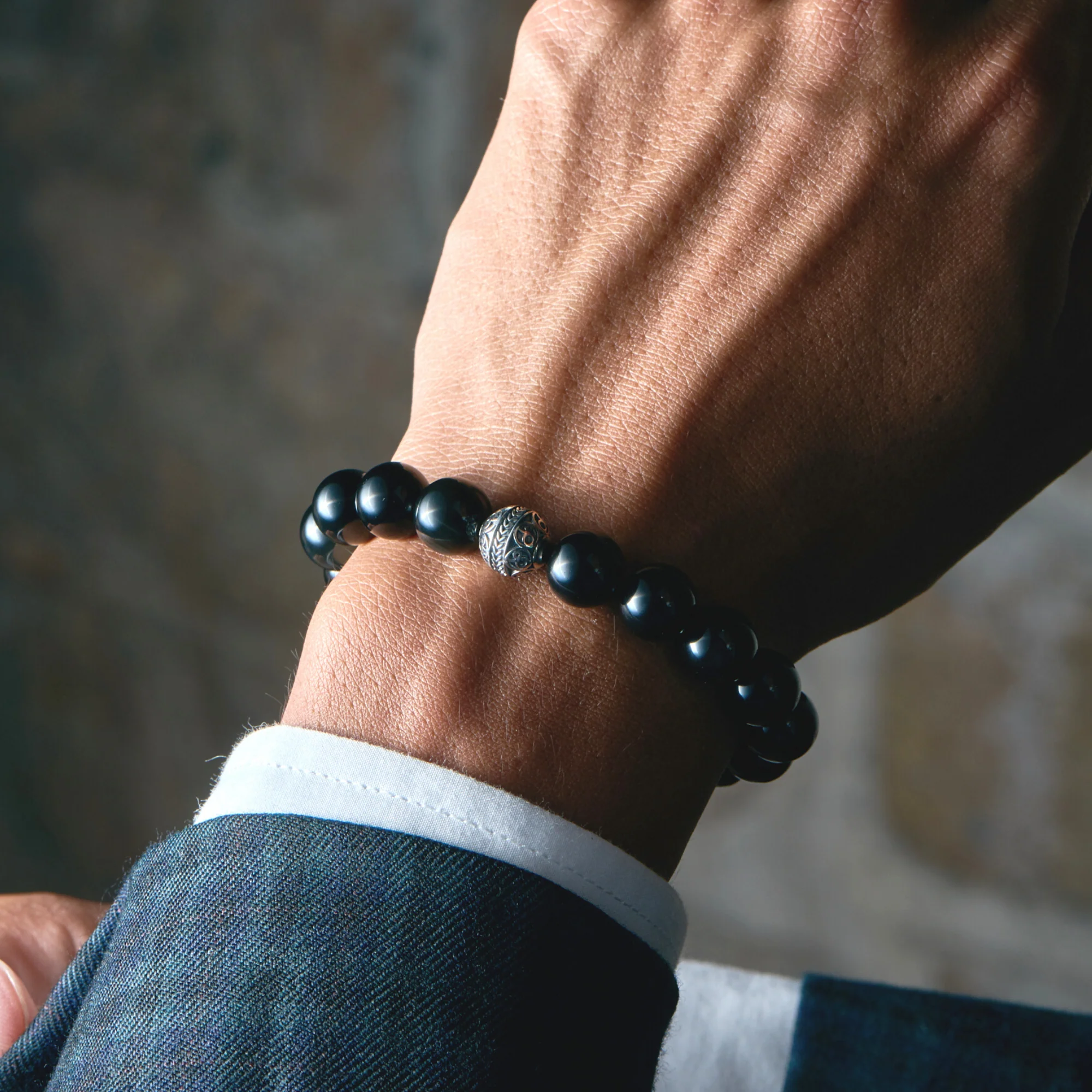 The Odin | Silver bead obsidian bracelet - Image 4