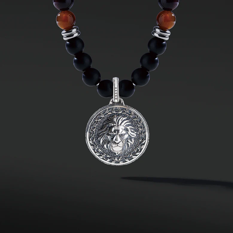 Silver Red Tiger Eye Beaded Necklace with Pendant - Image 3